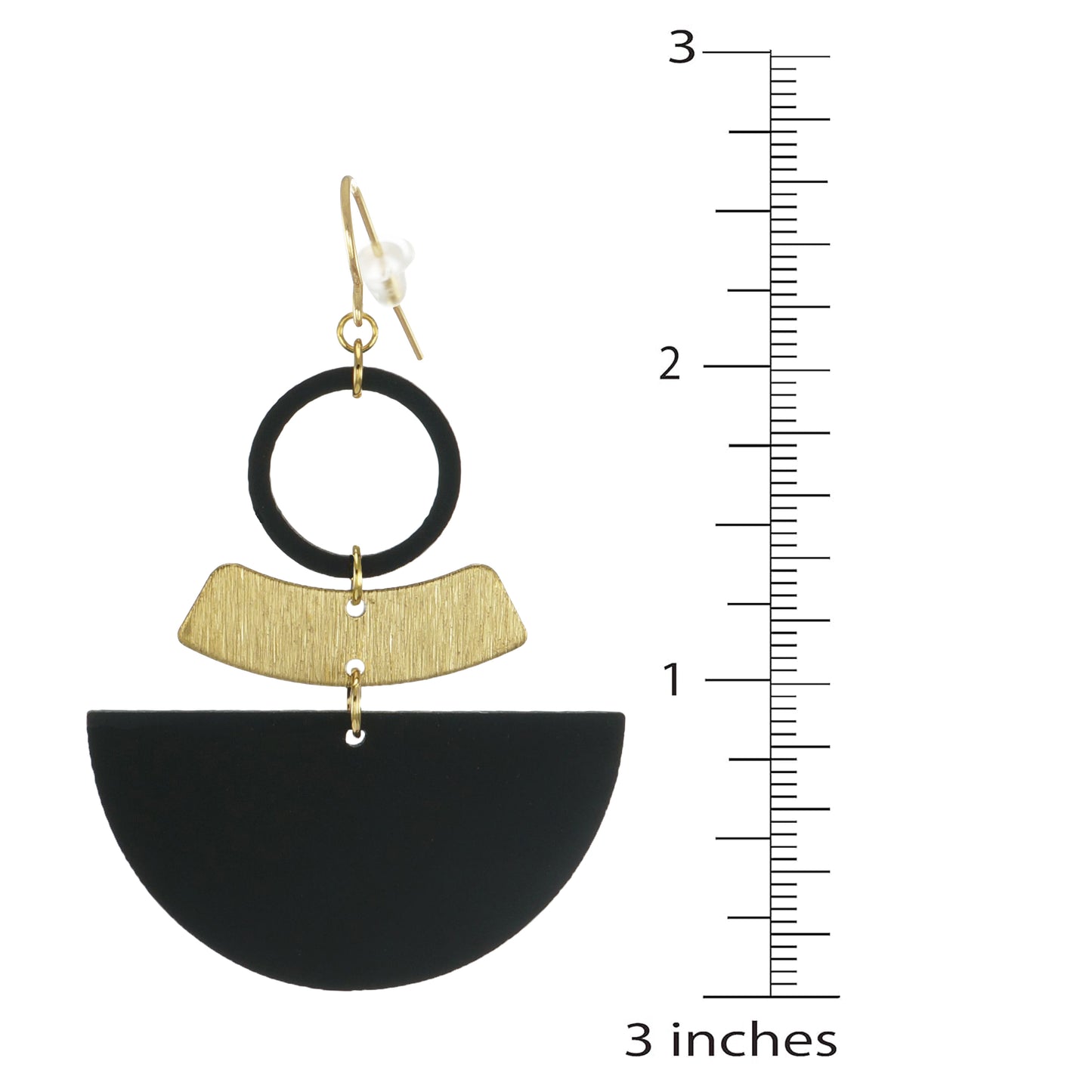 Black and Gold Geometric Statement Earrings, Hypoallergenic 18K Gold Ear Wires, Modern Gift for Her