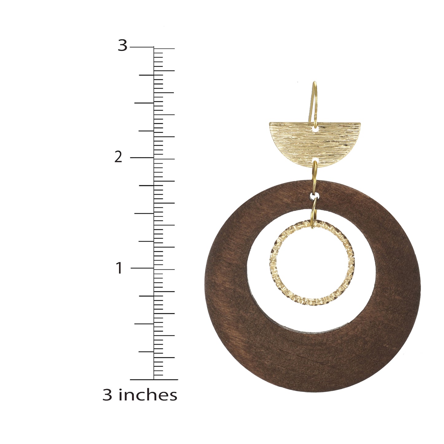 Brown Wood Donut and Gold Boho Earrings, 18K Gold Ear Wires