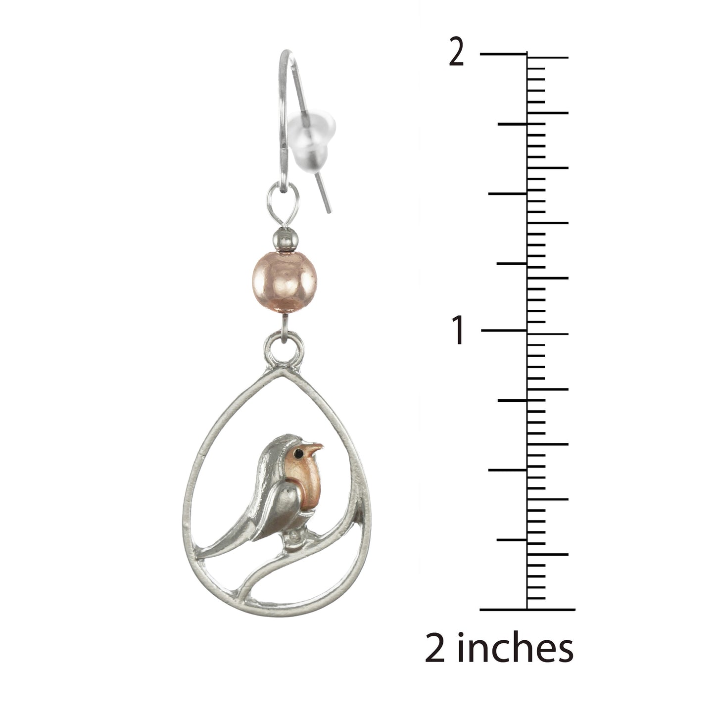 Silver Bird Branch Teardrop and Rose Gold Minimalist Beaded Dangle Earrings, Platinum Ear Wires