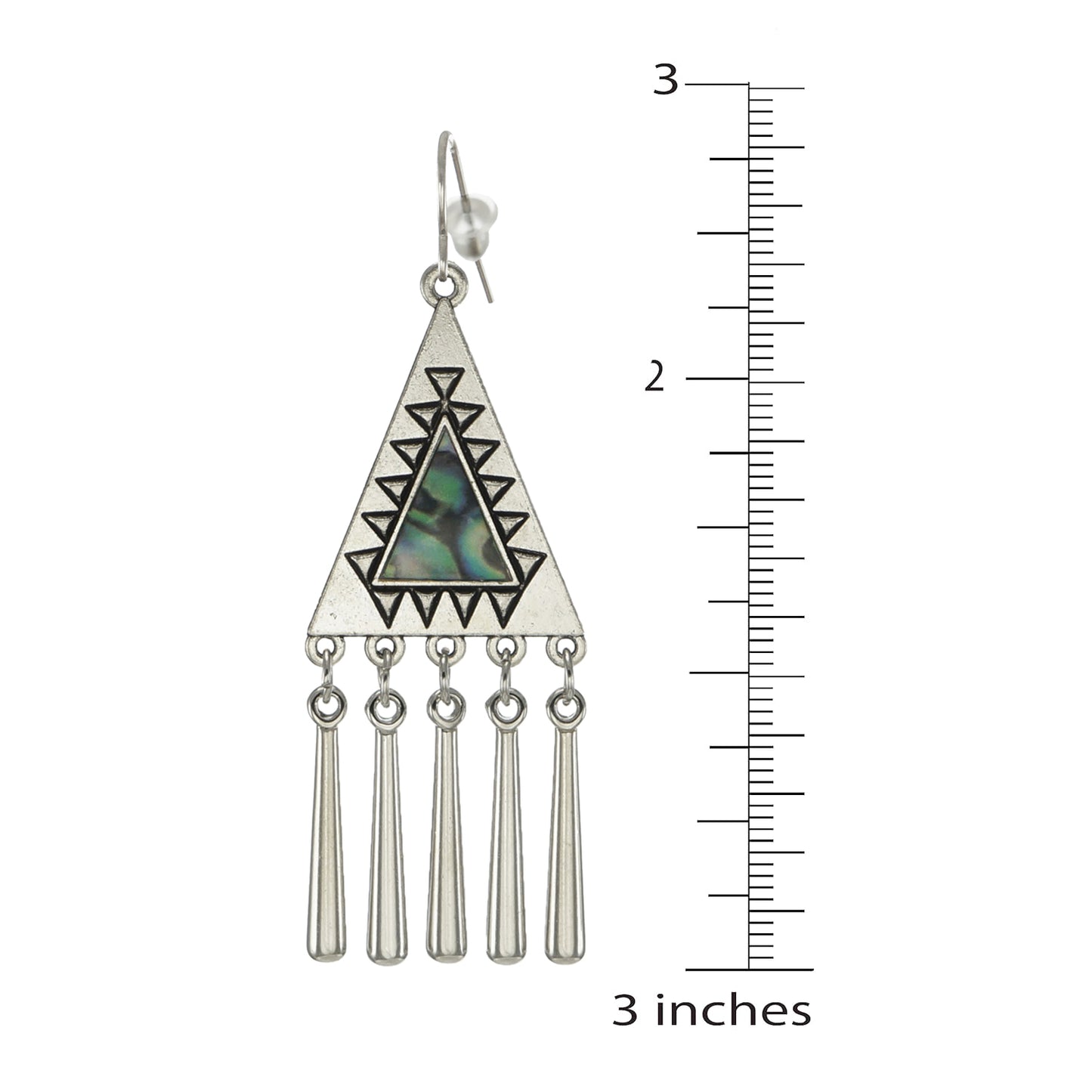 Silver Triangle Western Abalone Look Boho Statement Earrings, Platinum Wires