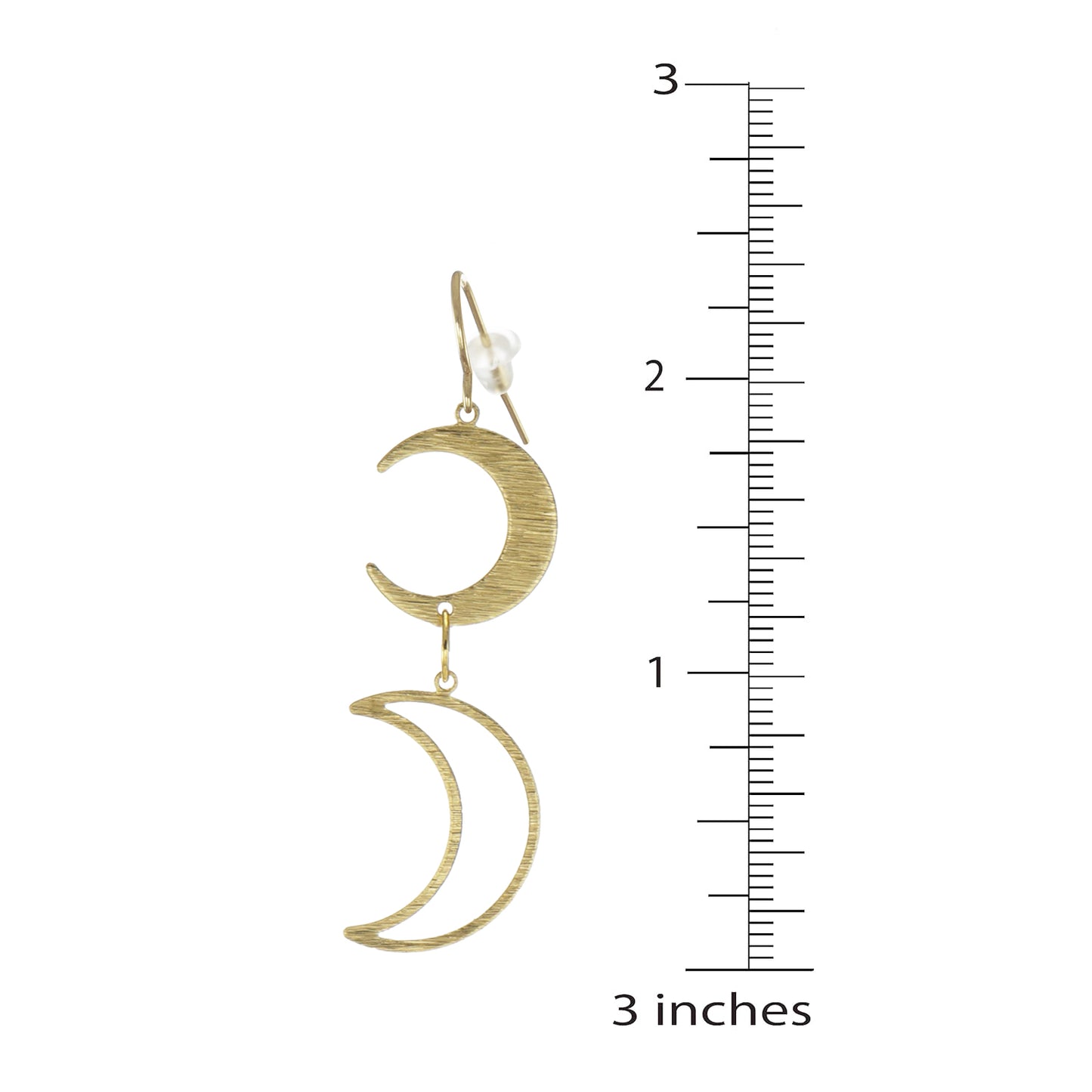 Celestial Brushed Gold Double Moon Dangle Earrings, 18K Gold Ear Wires