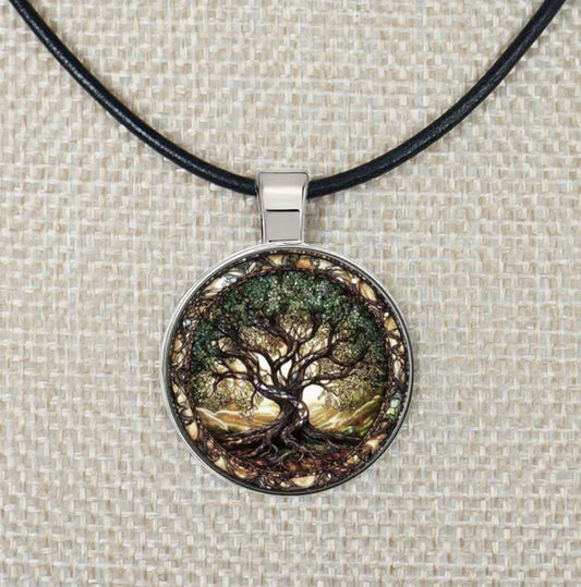 Intricate Highly Detailed 2-D Tree of Life Pendant Leather Cord Necklace, Color and Length Choices, Gift for Her or Gift for Him