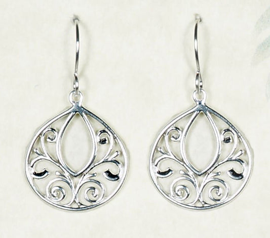 Pretty Everyday .925 Sterling Silver Intricate Filigree Teardrop Lightweight Minimalist Dangle Earrings, Platinum Ear Wires