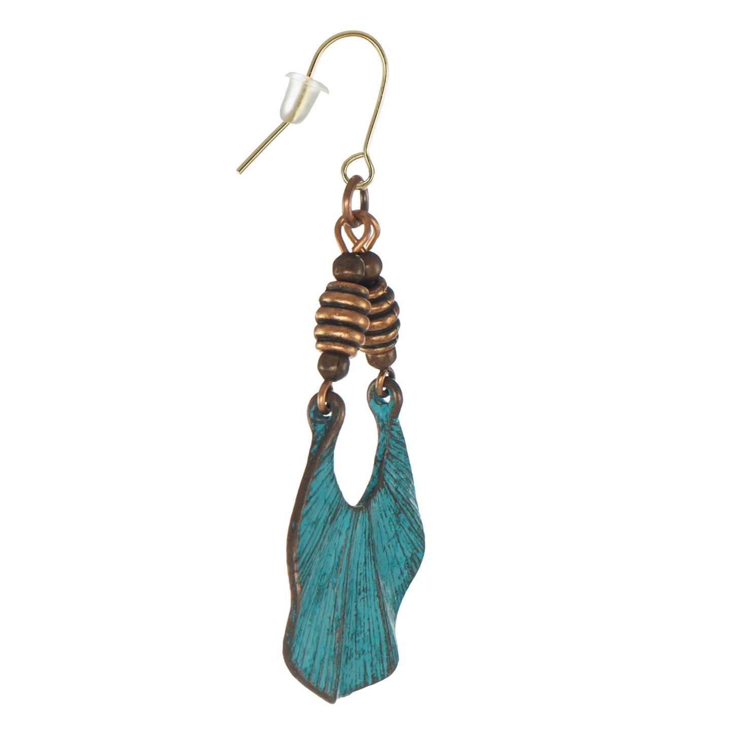 Unique Copper Patina Ethnic Rustic Boho Fan Shaped Statement Dangle Earrings – 18K Ear wires – Gift for Her