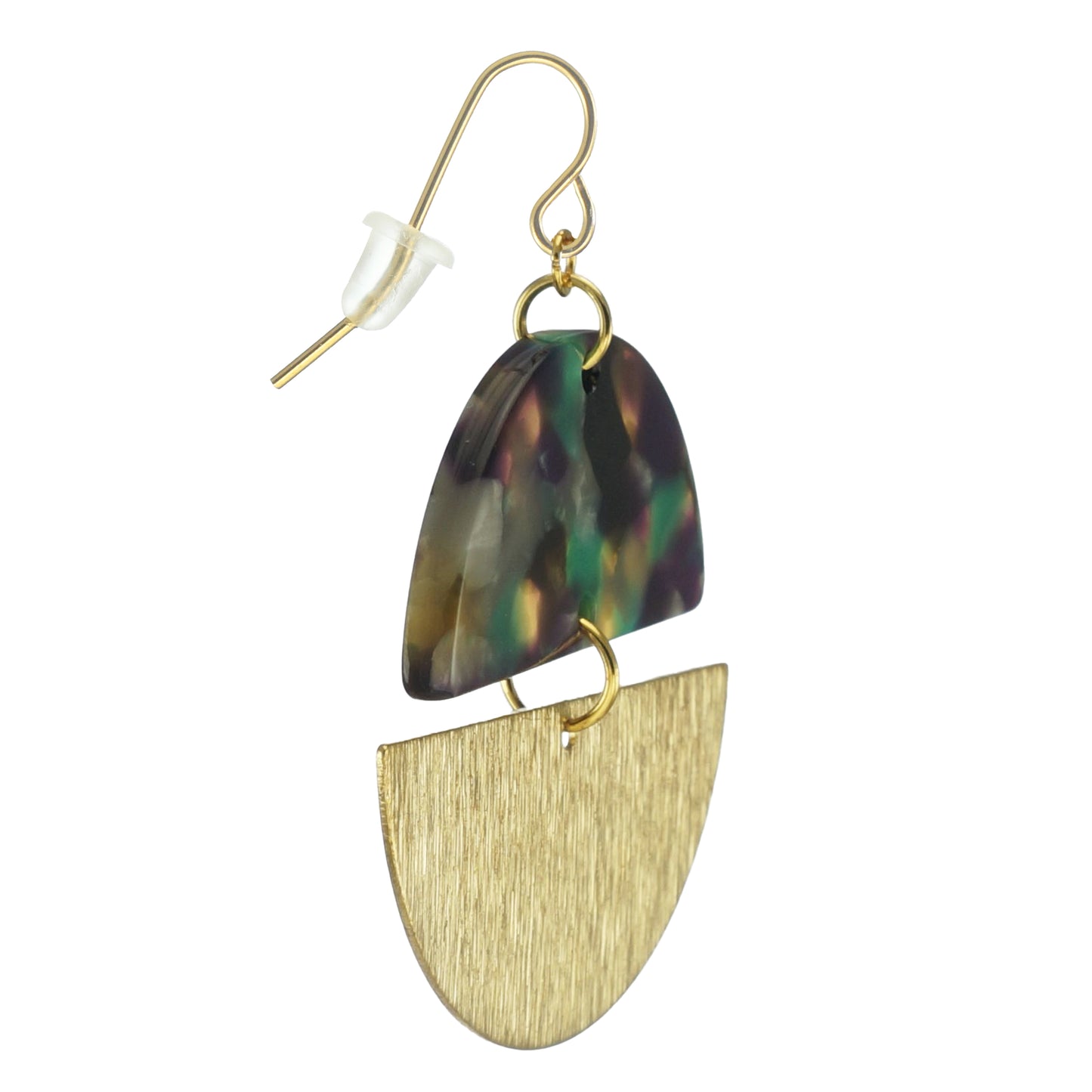 Double Gold and Colored Acrylic Boho Statement Earrings, 18K Gold Ear Wires