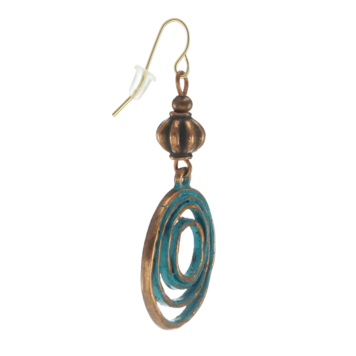Rustic Copper Patina Hoop Beaded Earrings, 18K Gold Ear Wires
