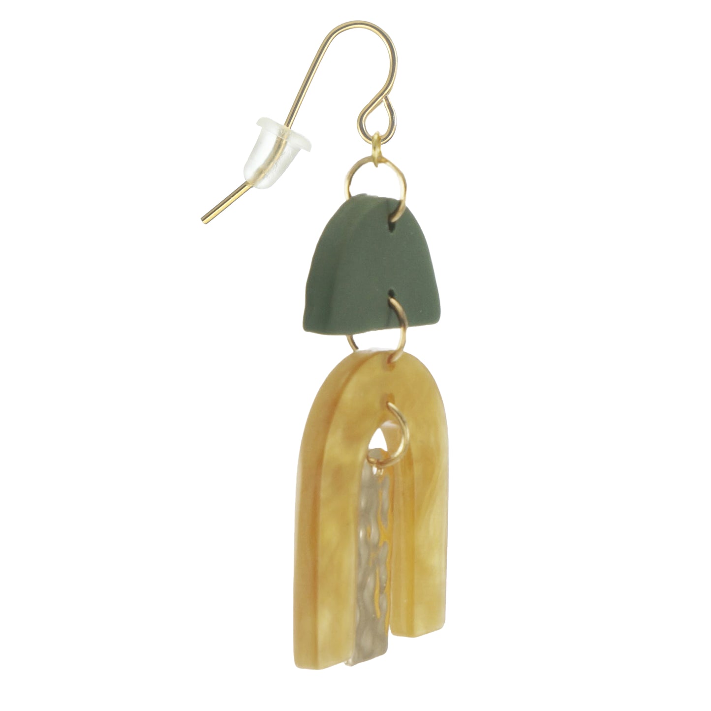 Gold and Green Acrylic Boho Statement Earrings, 18K Gold Ear Wires