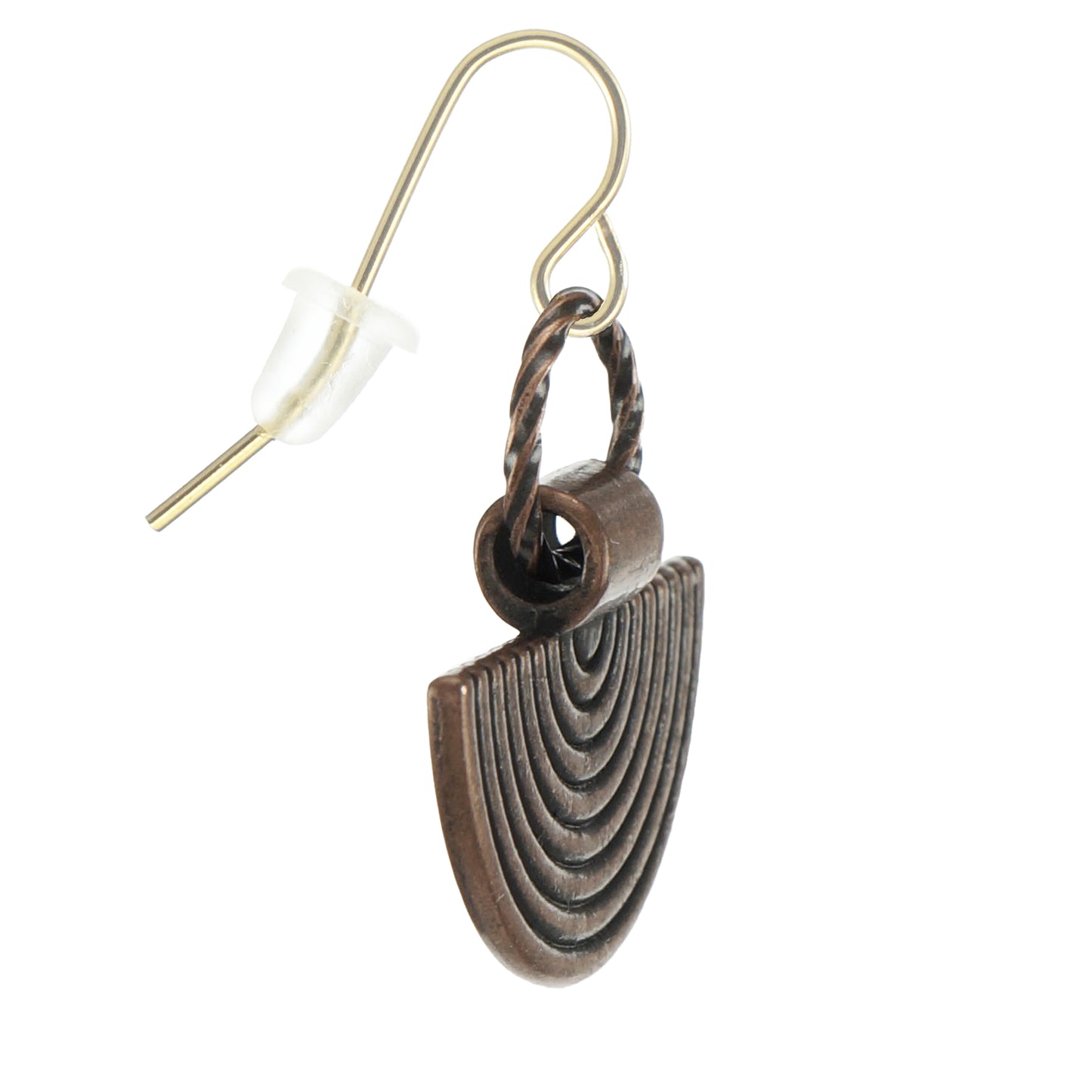 Cute Copper Fan Drop and Twisted Copper Ring Everyday Minimalist Earrings, Hypoallergenic 18K Gold Ear Wires
