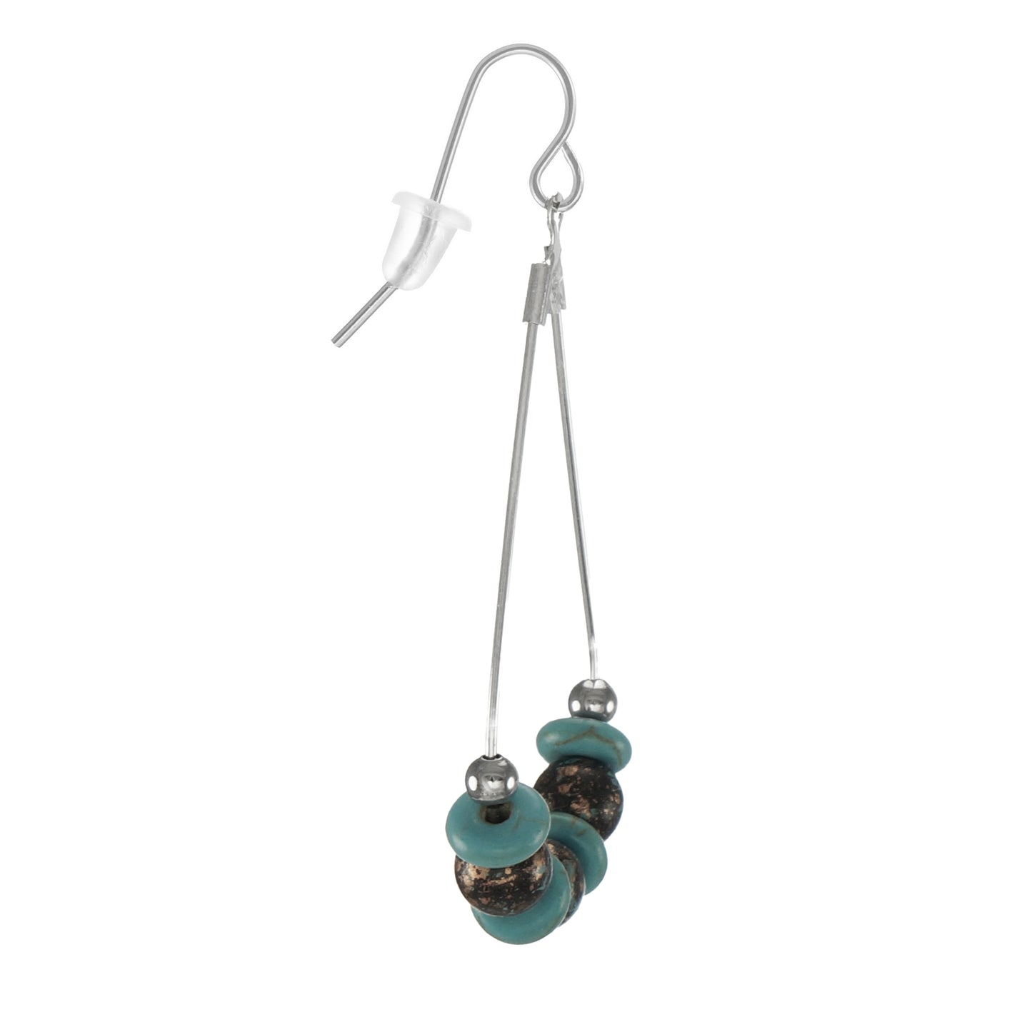 Beautiful Handmade Silver and Turquoise Stainless Steel Teardrop Beaded Statement Earrings, Platinum Ear Wires