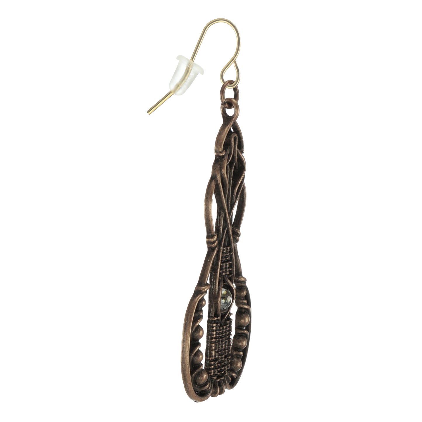 Beautiful Long Abstract Copper and Moonstone Boho Statement Dangle Earrings, 18K Gold Ear Wires