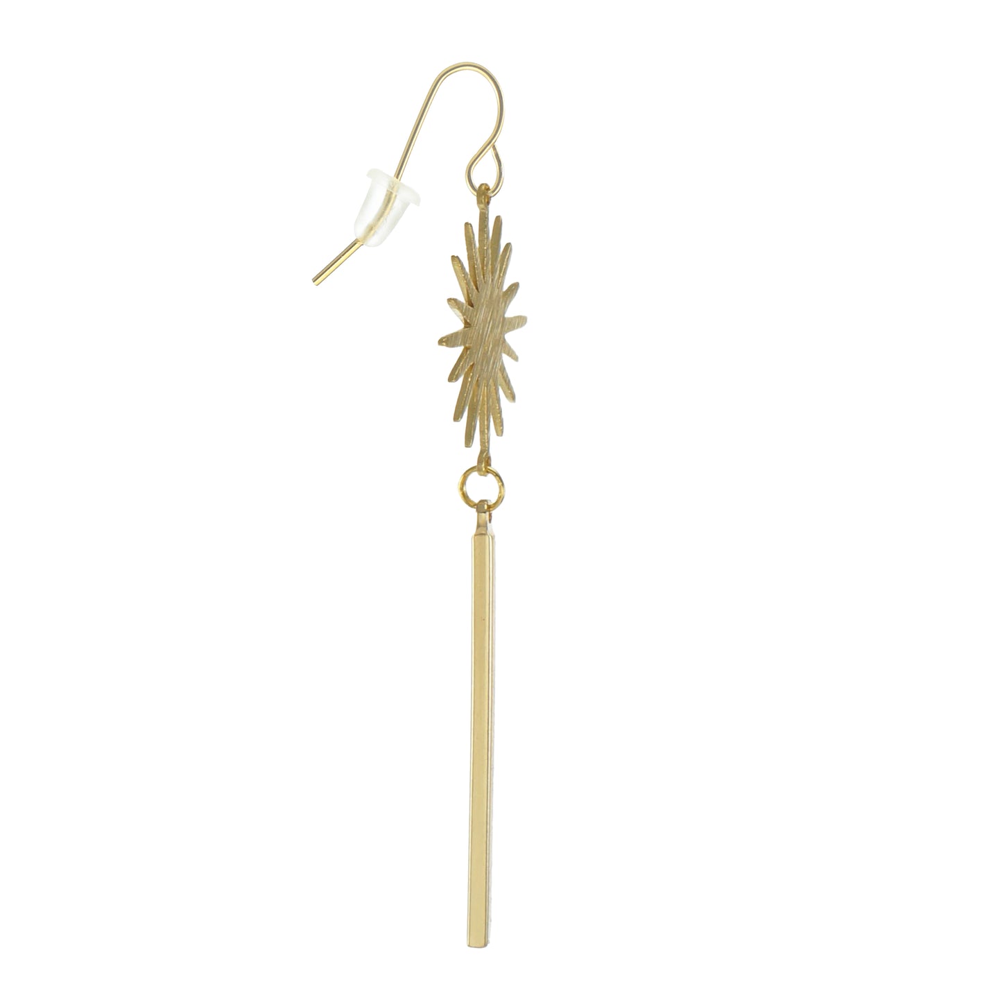 Celestial Brushed Gold Star Long Minimalist Dangle Earrings, 18K Gold Ear Wires