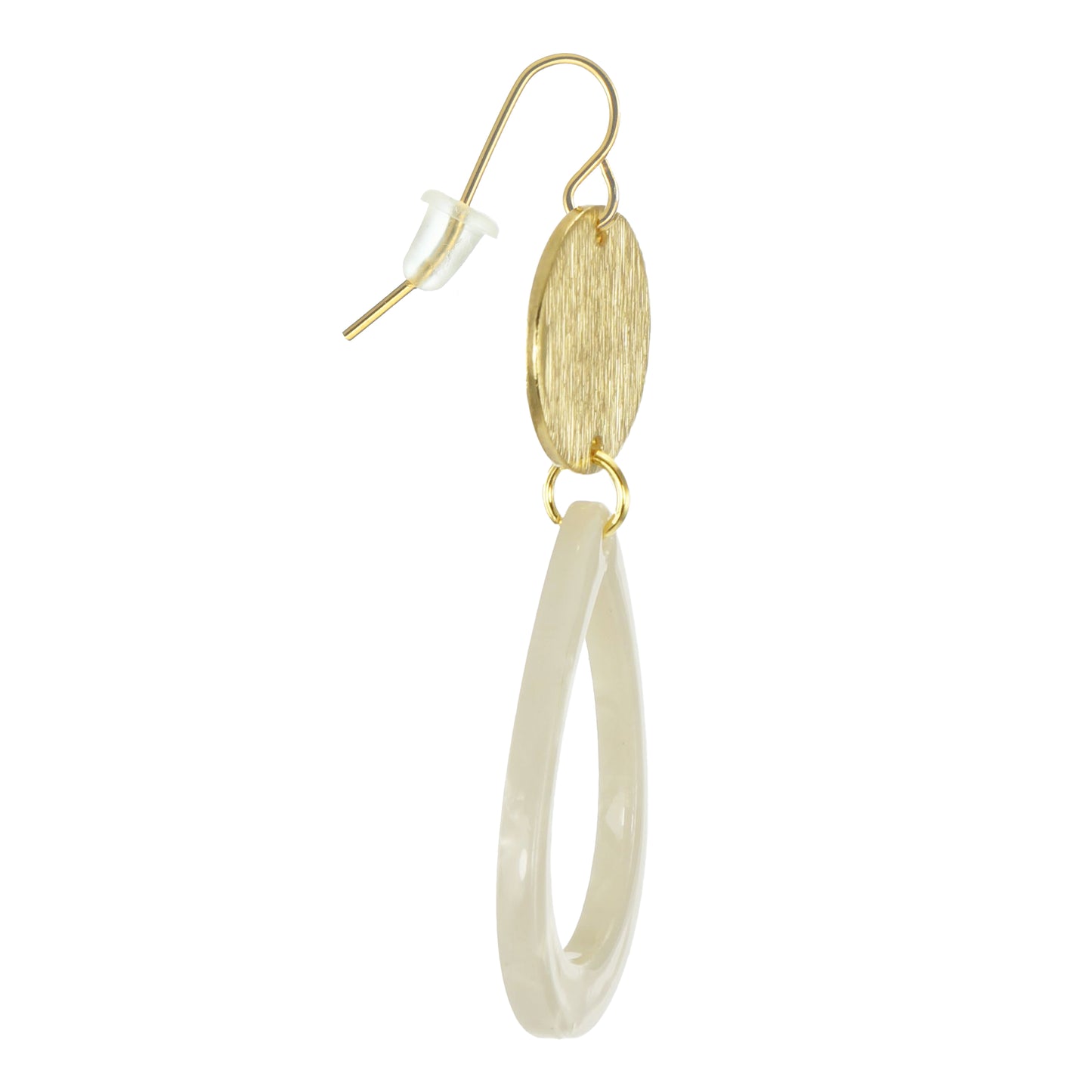 Acrylic Teardrop and Brushed Gold Coin Drop Minimalist Earrings, 18K Ear Wires