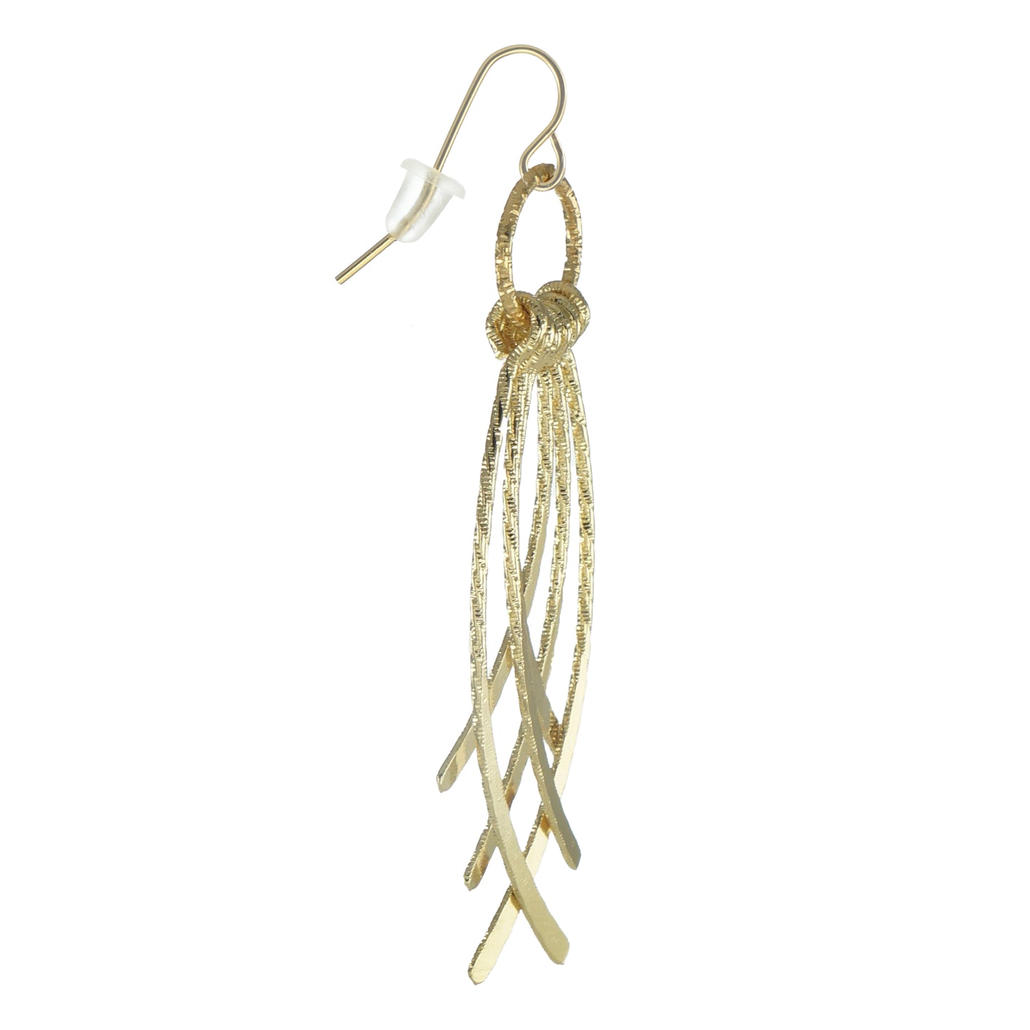 Beautiful Long Gold Textured and Hammered Drop Boho Statement Dangle Earrings, 18K Ear Wires