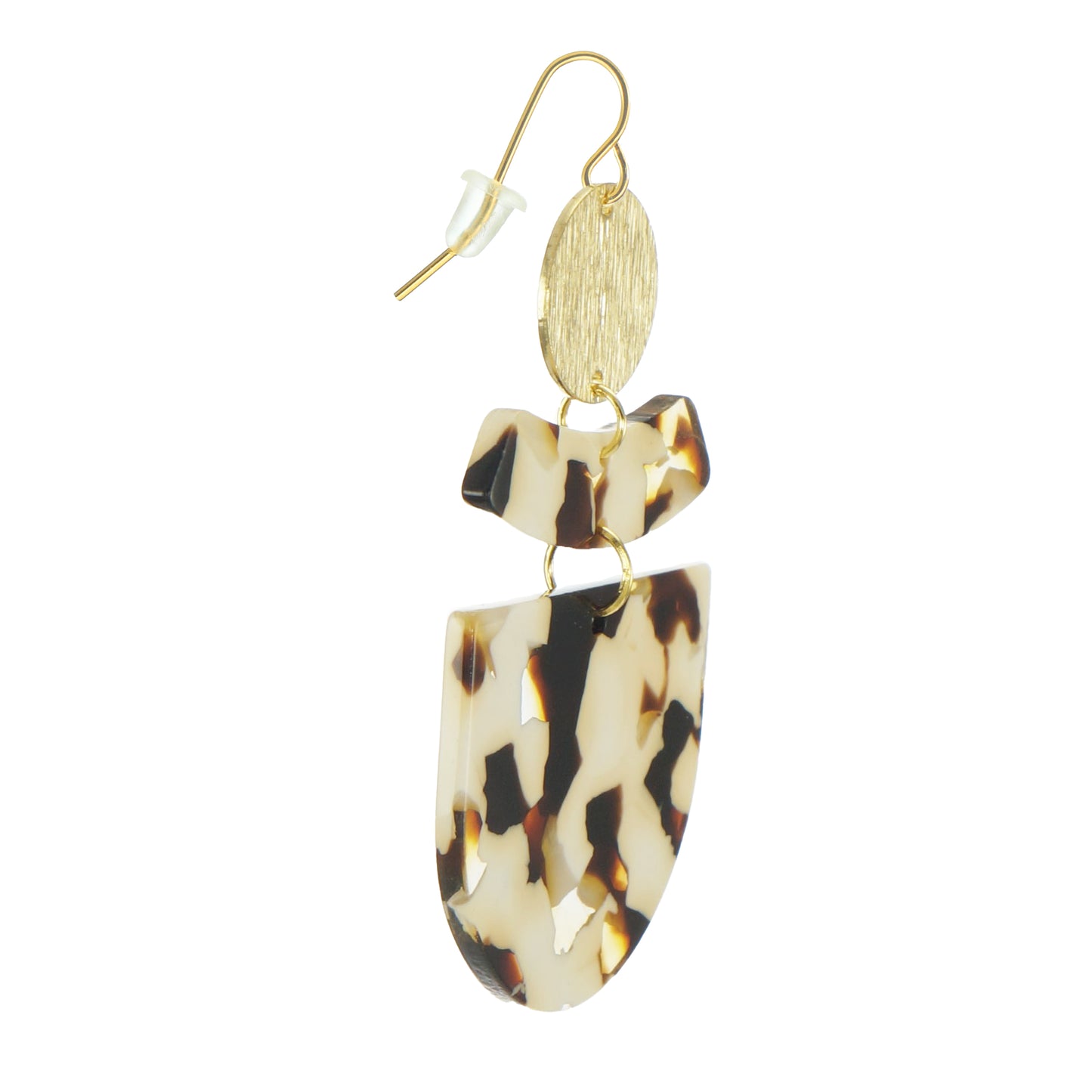 Beige Brown and Gold Patterned Lightweight Boho Statement Earrings 18K Ear Wires