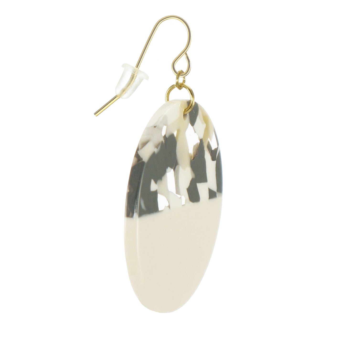 Round Off White and Grey Boho Statement Dangle Earrings, 18K Ear Wires