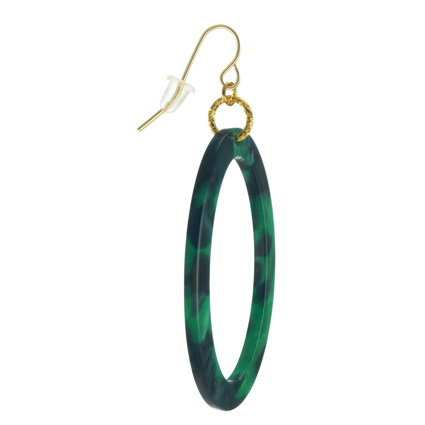 Green & Navy Blue Oval Acrylic Boho Statement Earrings, 18K Gold Ear Wires