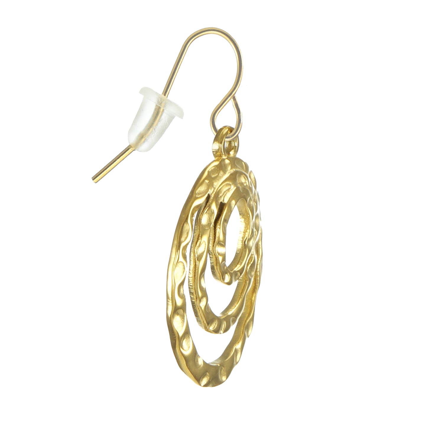 Gold or Silver Triple Hammered Hoop Minimalist Boho Dangle Earrings, Hypoallergenic Ear Wires