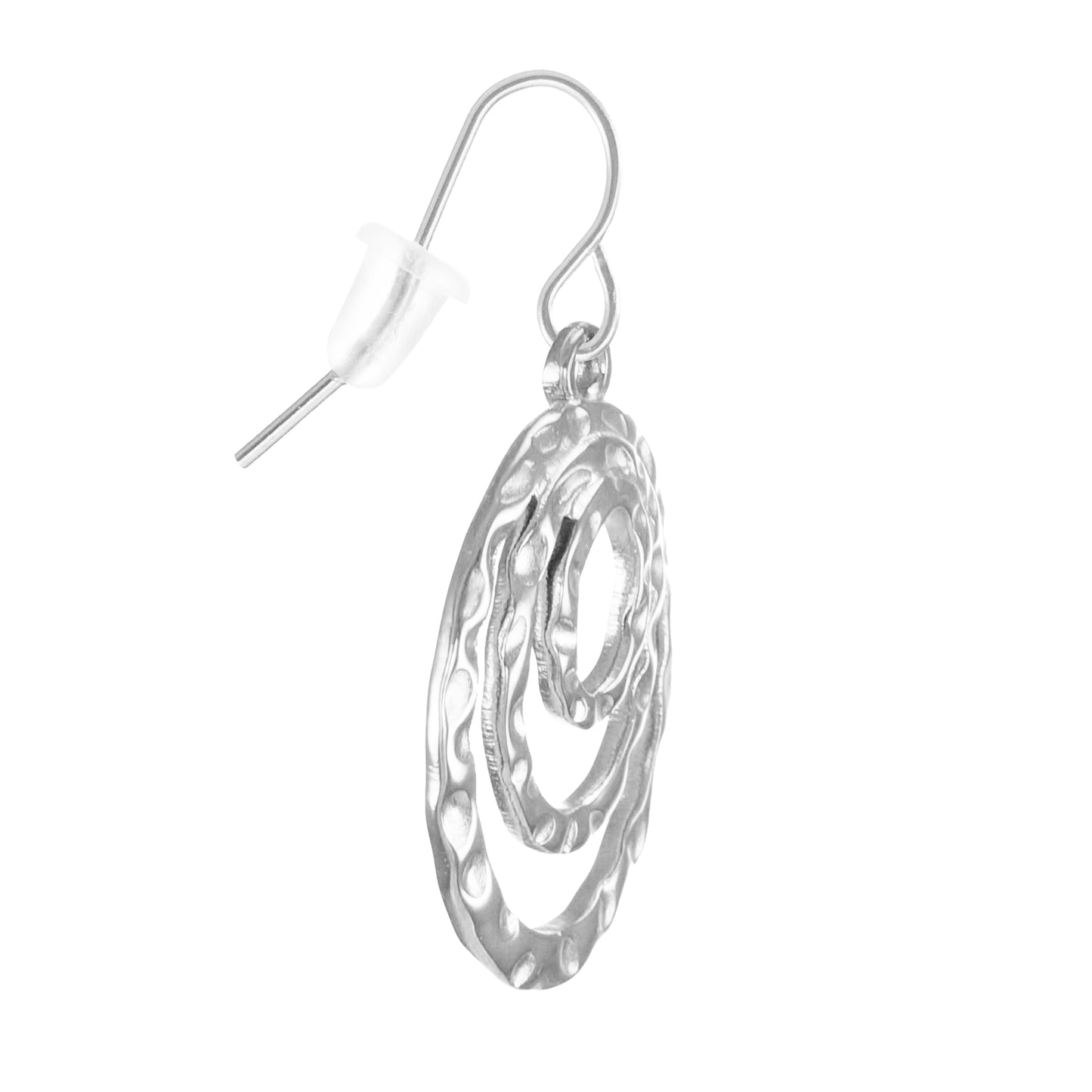 Gold or Silver Triple Hammered Hoop Minimalist Boho Dangle Earrings, Hypoallergenic Ear Wires