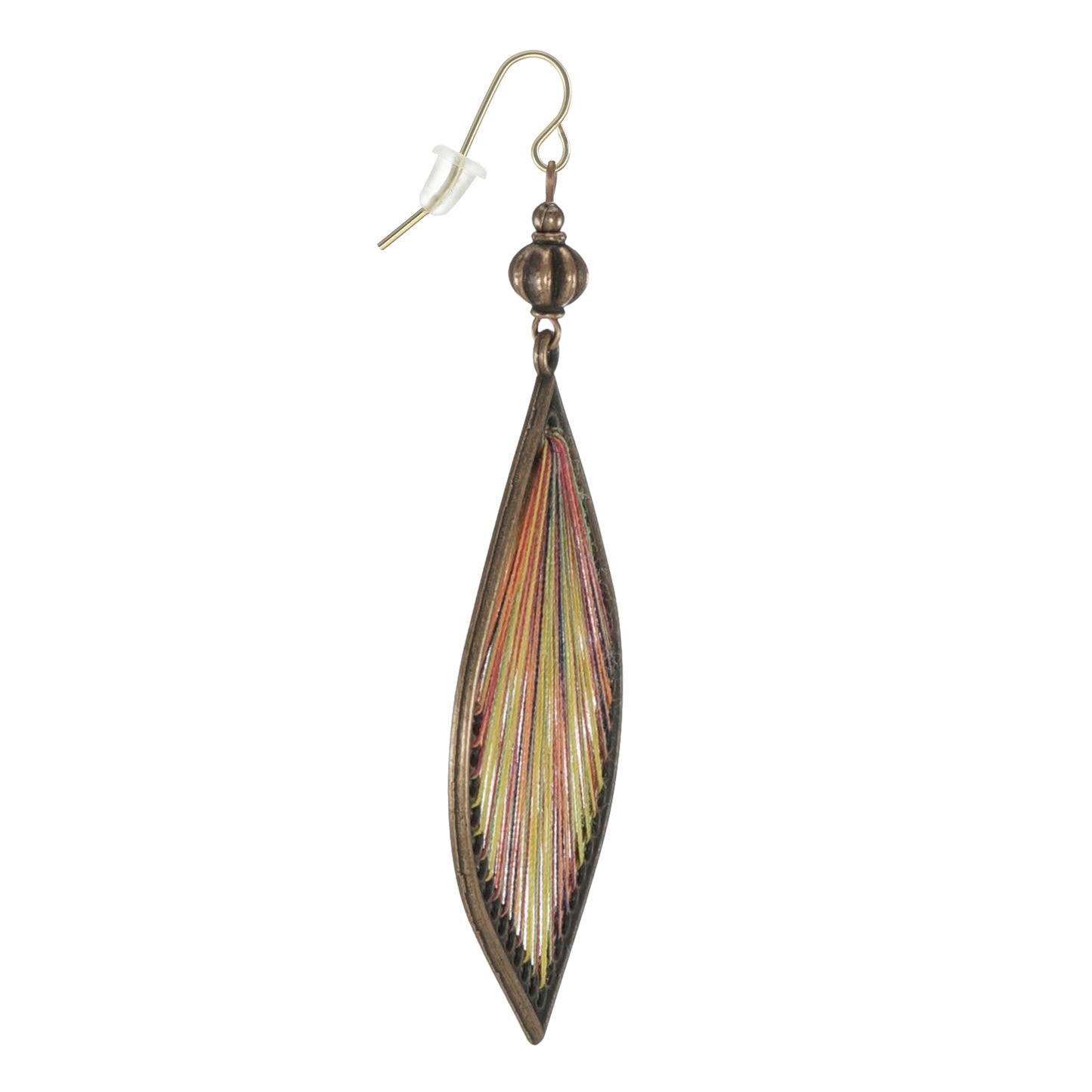 Boho Multi Colored Teardrop Thread and Copper Rustic Ethnic Statement Earrings, 18K Gold Earwires