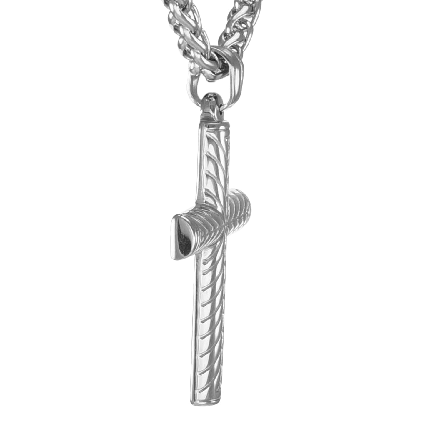 Masculine Silver Cross Statement Pendant Necklace, Bold Thick Solid Stainless Steel Wheat Chain, 20 Inch, Gift for Him
