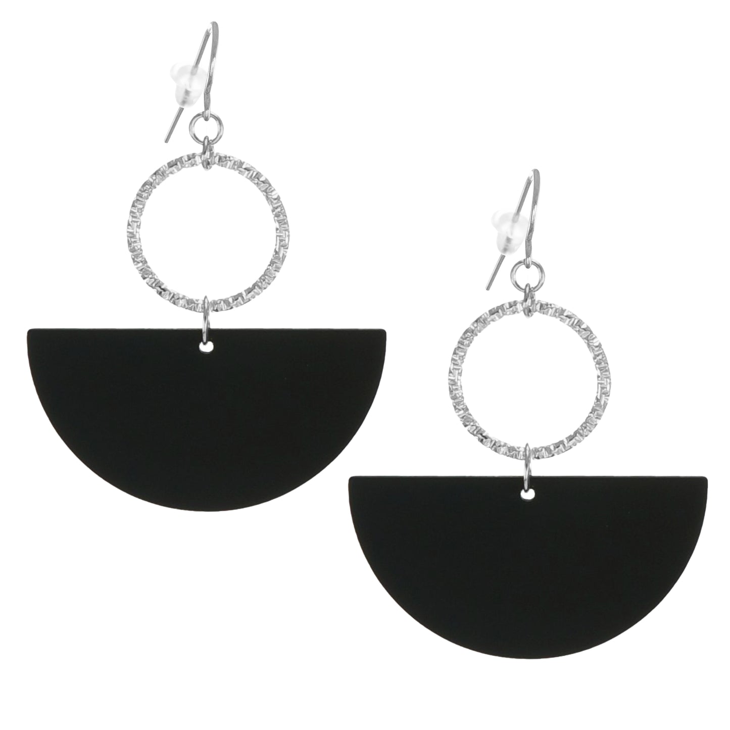 Gold or Silver & Black Acrylic Boho Statement Earrings Hypoallergenic Ear Wires, Gift for Her