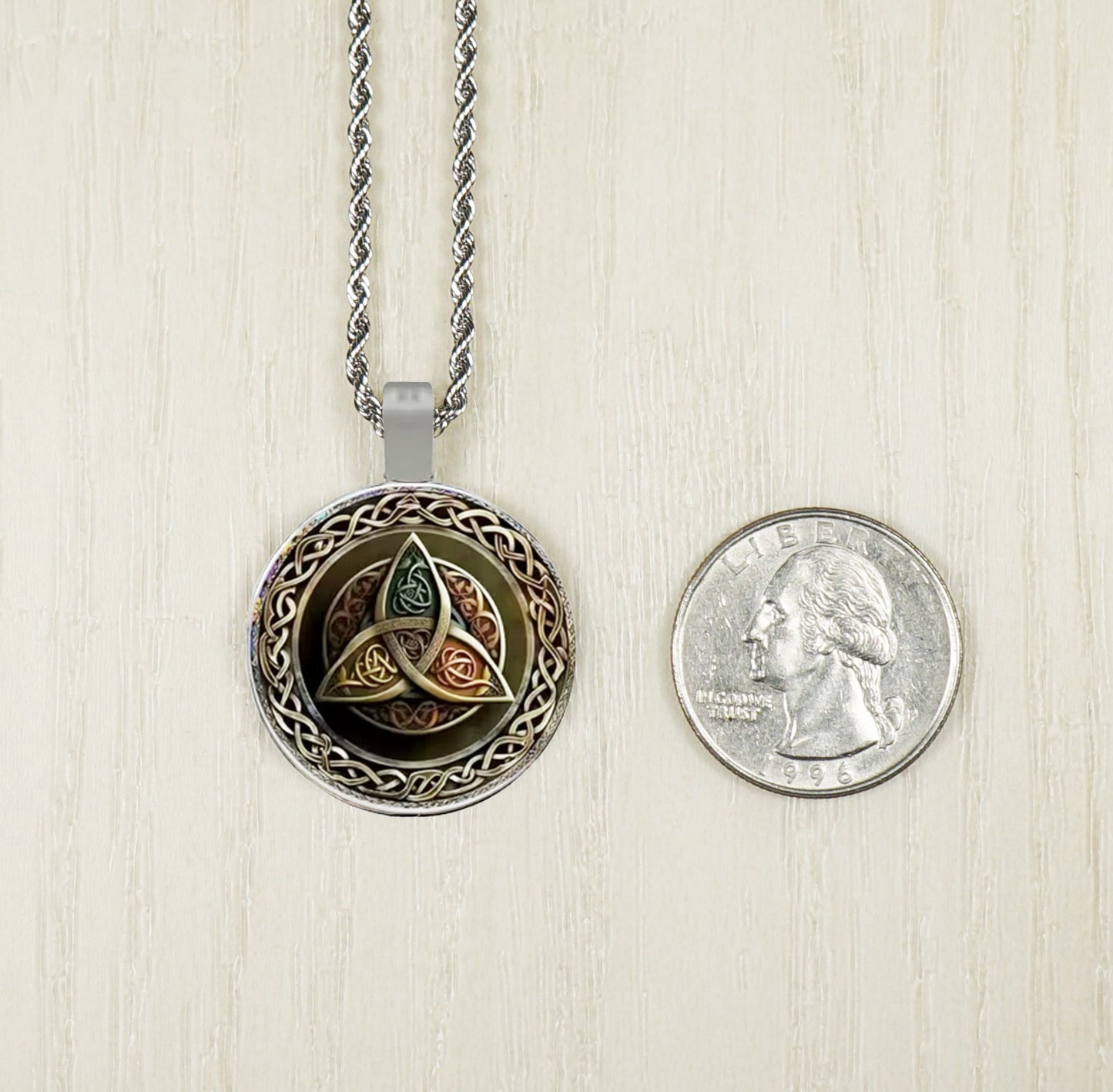 Intricate Highly Detailed Triquetra Celtic Boho Pendant, Stainless Steel Rope Chain Necklace, 20 Inch, Gift for Him or Her