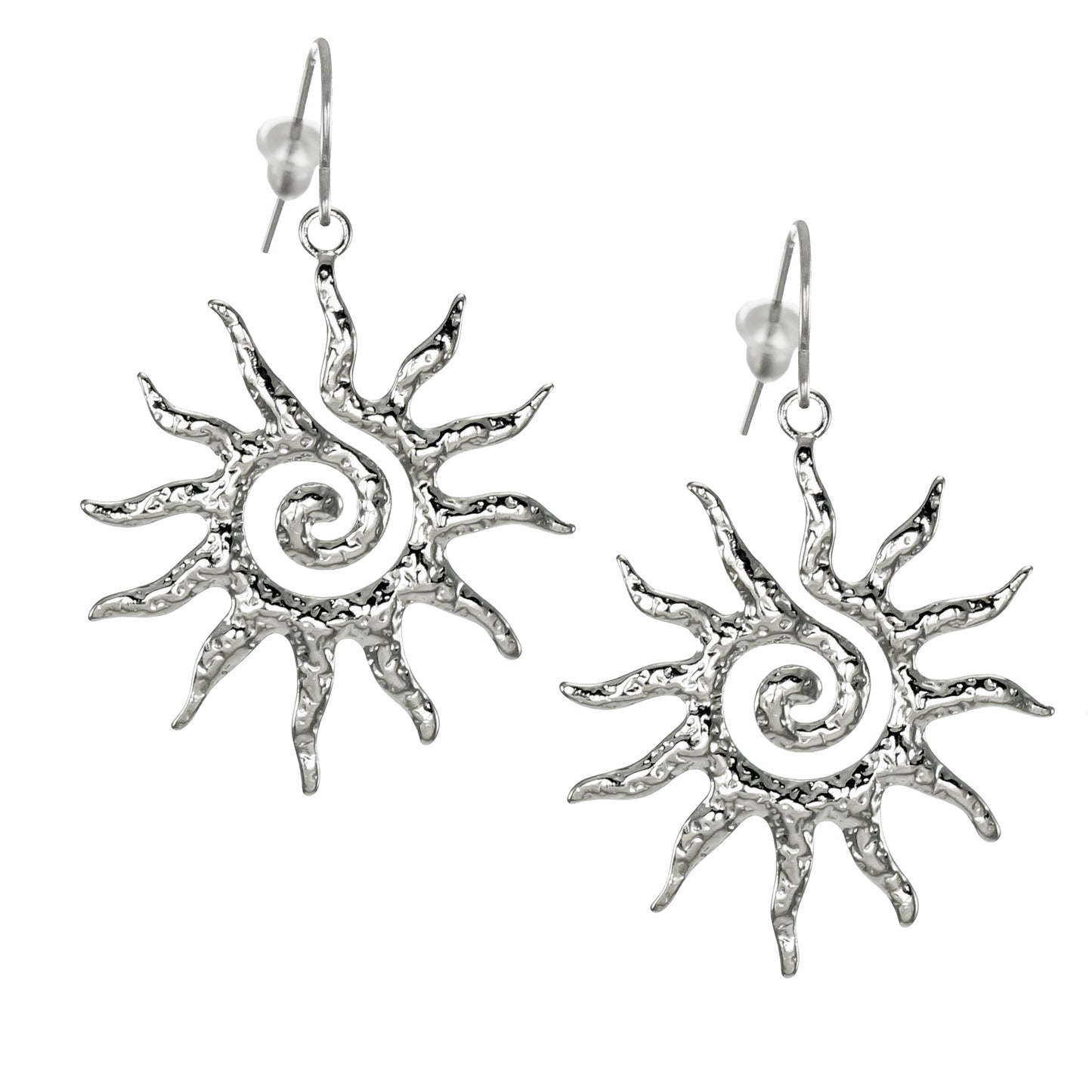 Boho Statement Silver Sun Earrings, Bohemian Style Earrings, Beautiful Silver Sunburst Earrings, Platinum Ear Wires
