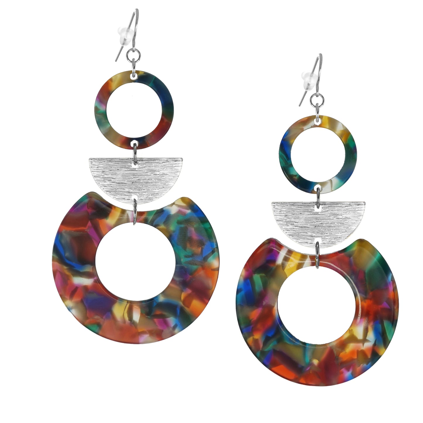 Multi Rainbow Color Acrylic Hoop Boho Statement Earrings, Platinum or 18K Wires