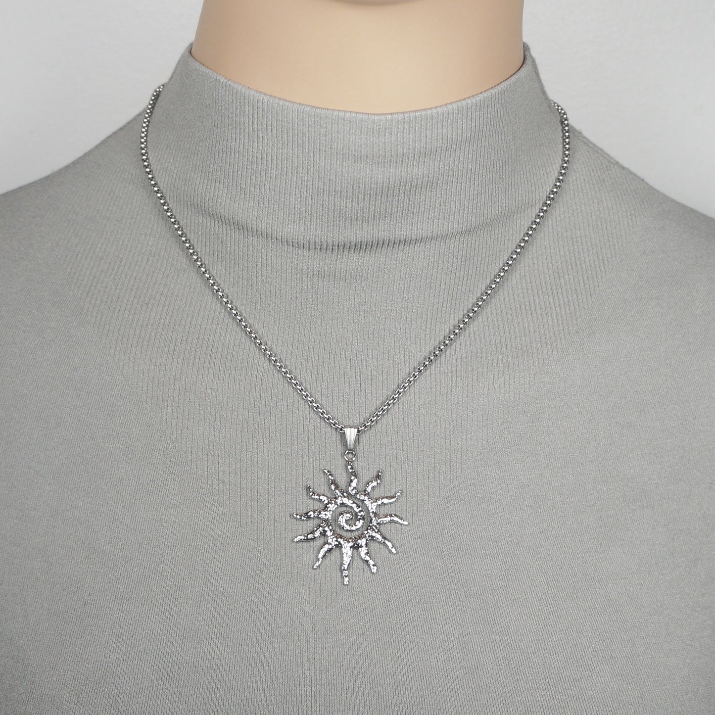 Unisex Stainless Steel Boho Sun God Necklace, Gold or Silver Sun, 18 or 20 inch