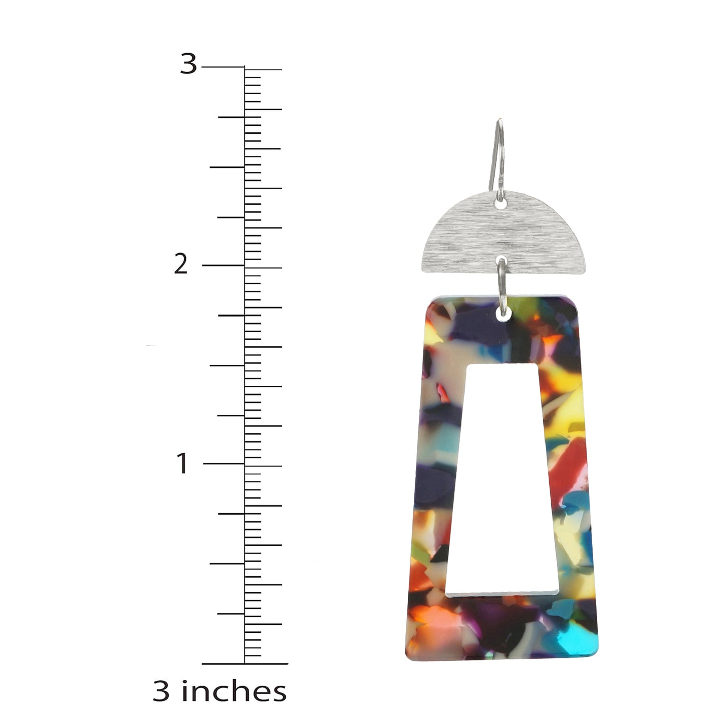 Vibrant Confetti Rectangle & Brushed Half Moon Boho Statement Earrings, Platinum Wires, Color Choice