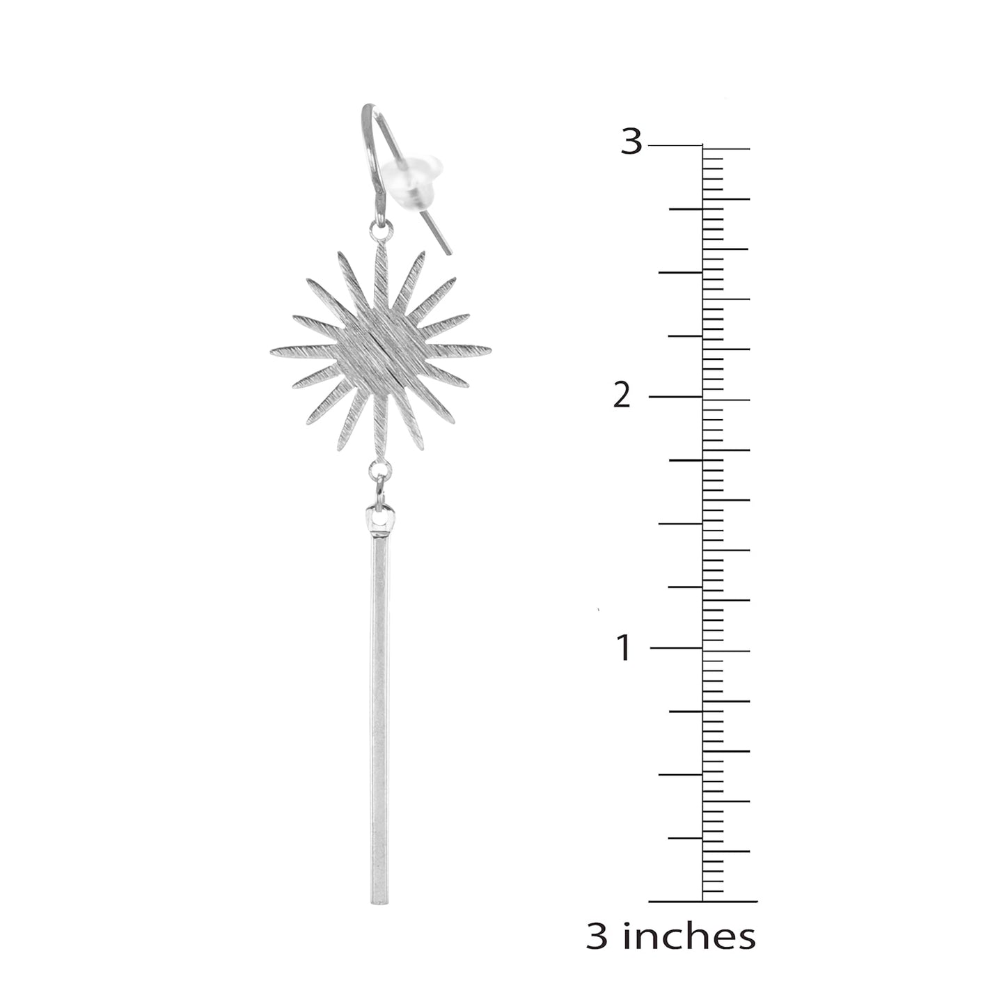 Celestial Brushed Silver Star Long Minimalist Dangle Earrings, Platinum Ear Wires