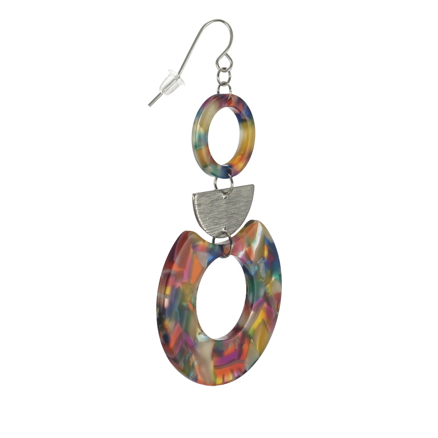 Multi Rainbow Color Acrylic Hoop Boho Statement Earrings, Platinum or 18K Wires