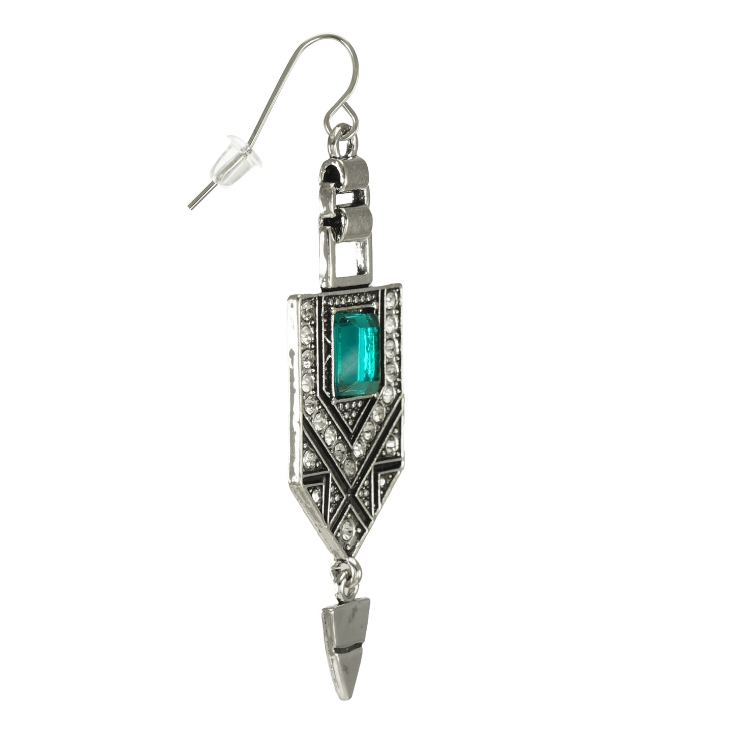 Silver & Green Egyptian Inspired Boho Statement Earrings, Platinum Ear Wires