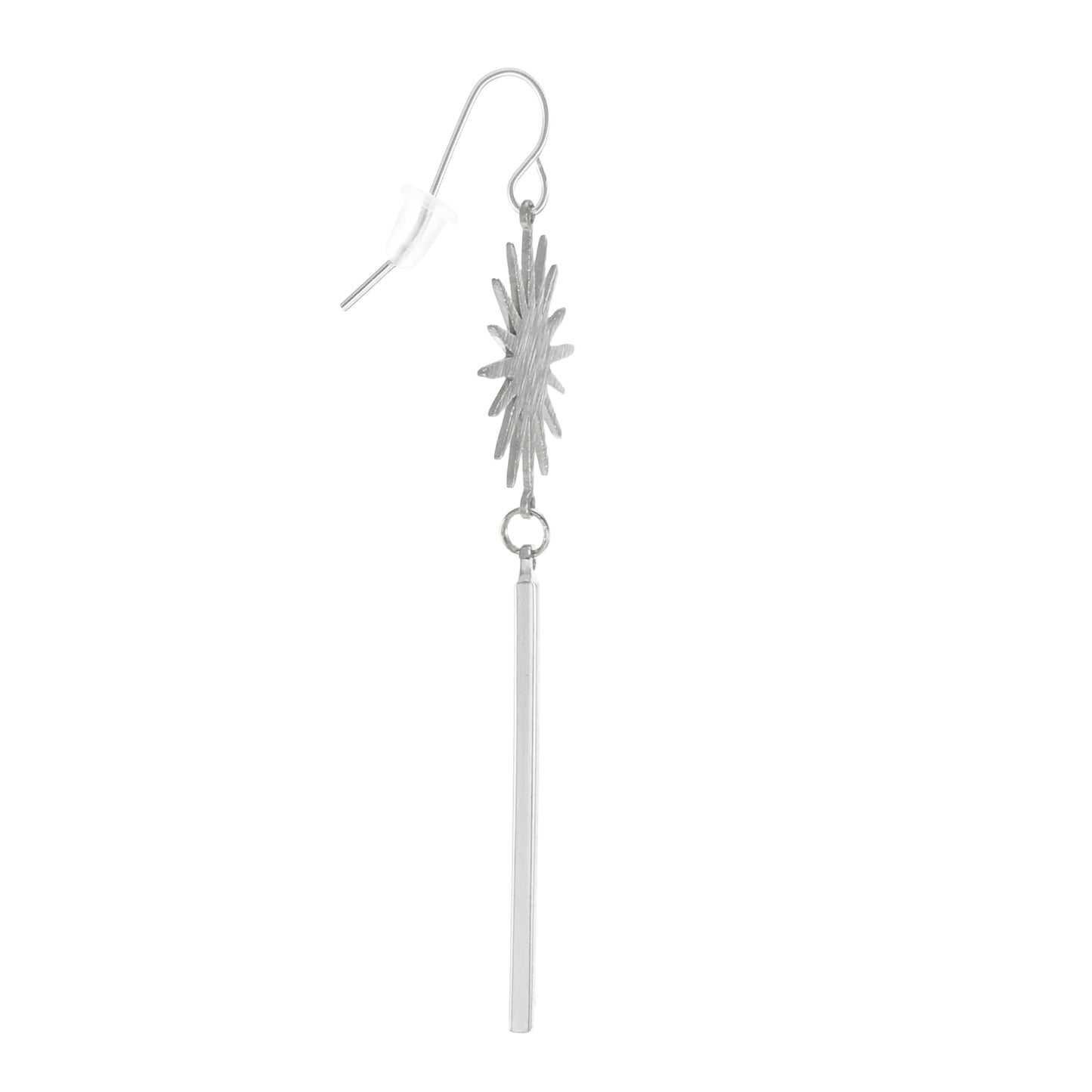 Celestial Brushed Silver Star Long Minimalist Dangle Earrings, Platinum Ear Wires