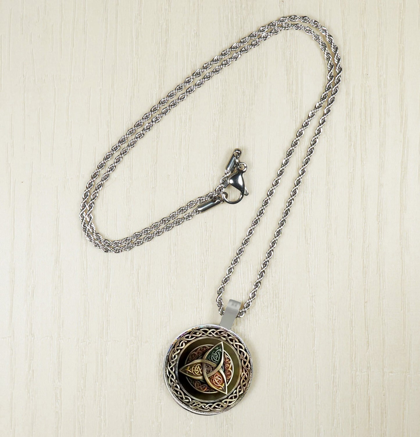 Intricate Highly Detailed Triquetra Celtic Boho Pendant, Stainless Steel Rope Chain Necklace, 20 Inch, Gift for Him or Her