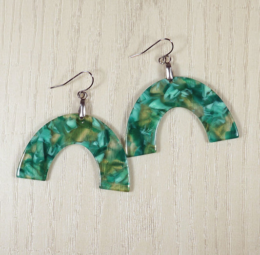 Lightweight Green Boho Statement Earrings, Hypoallergenic 18K Gold or Platinum Ear Wires