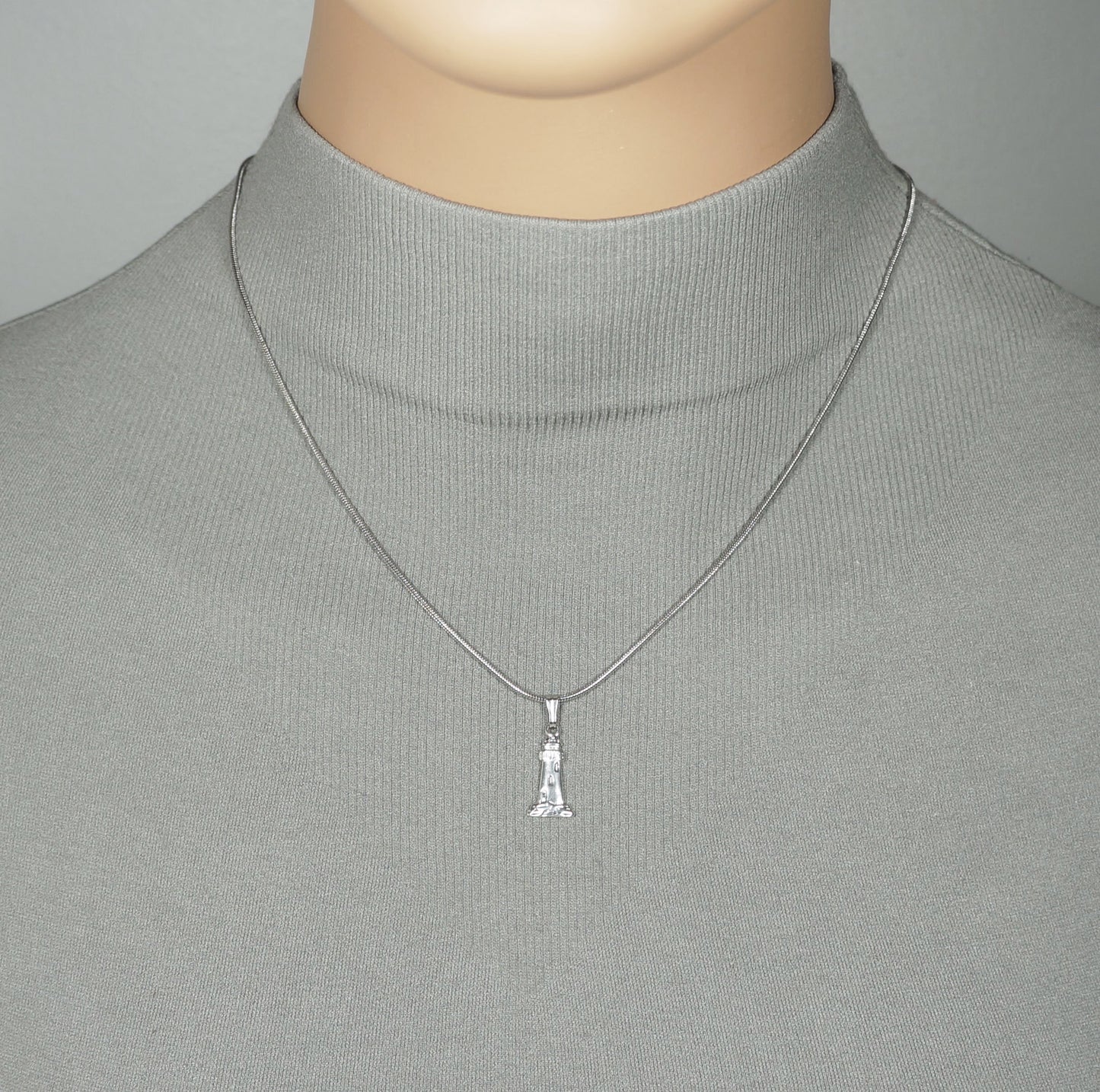 Small and Dainty Sterling Silver Lighthouse Charm, Stainless Steel Snake Chain Necklace, Gift for Her