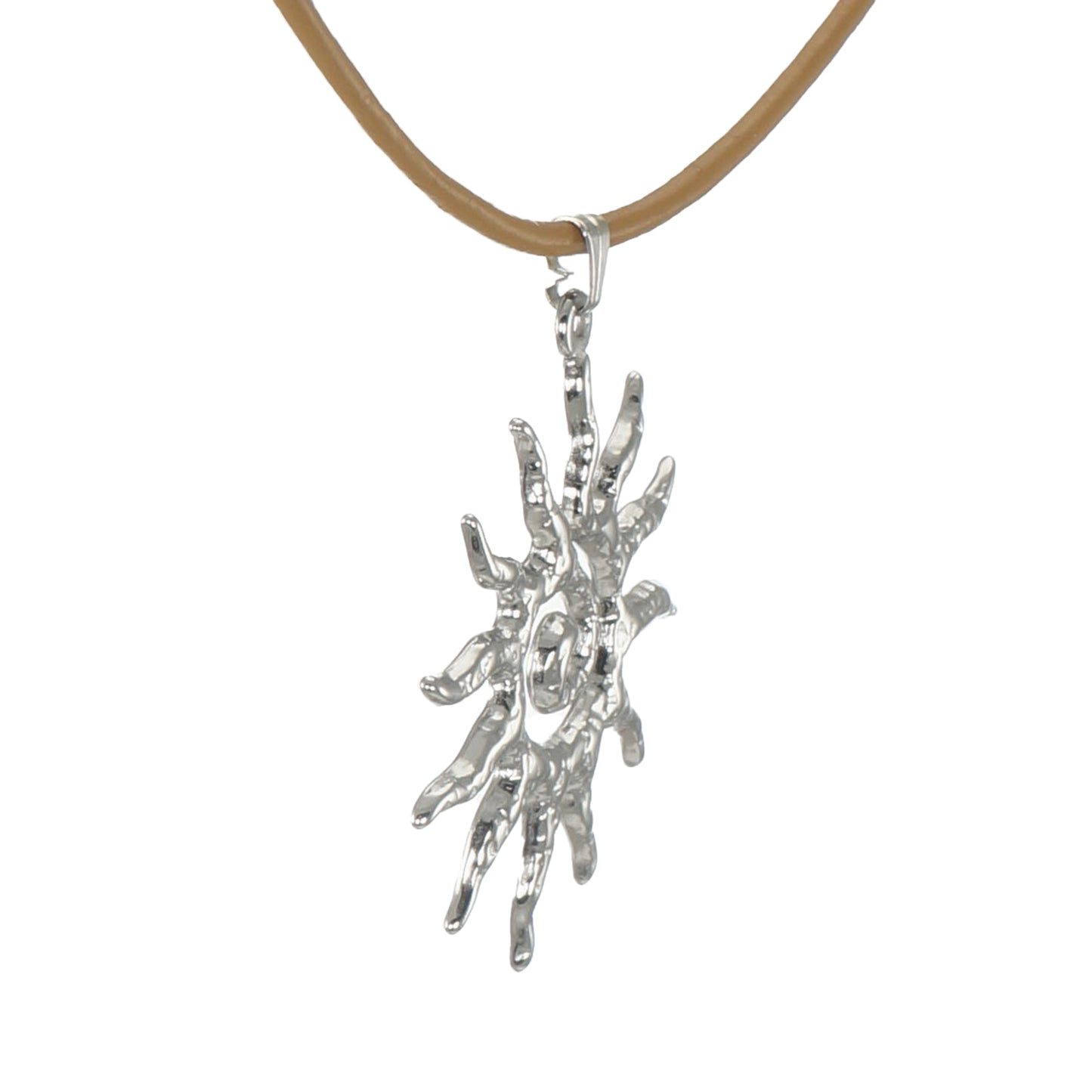 Celestial Hammered Silver Boho Sun Pendant Tan Leather Cord Necklace, Length Choices
