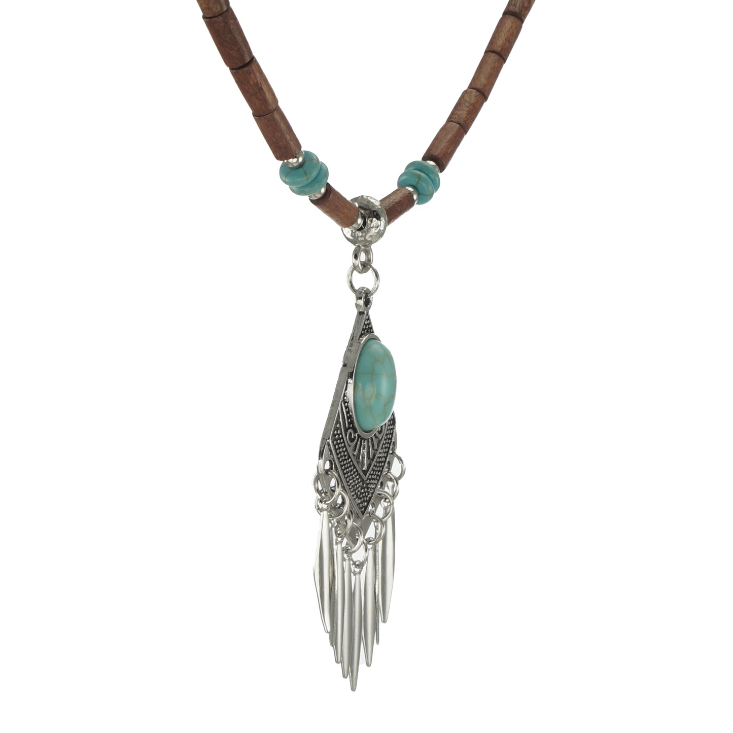 Turquoise and Brown Wood Western Style Beaded Boho Statement Necklace – Length Choices