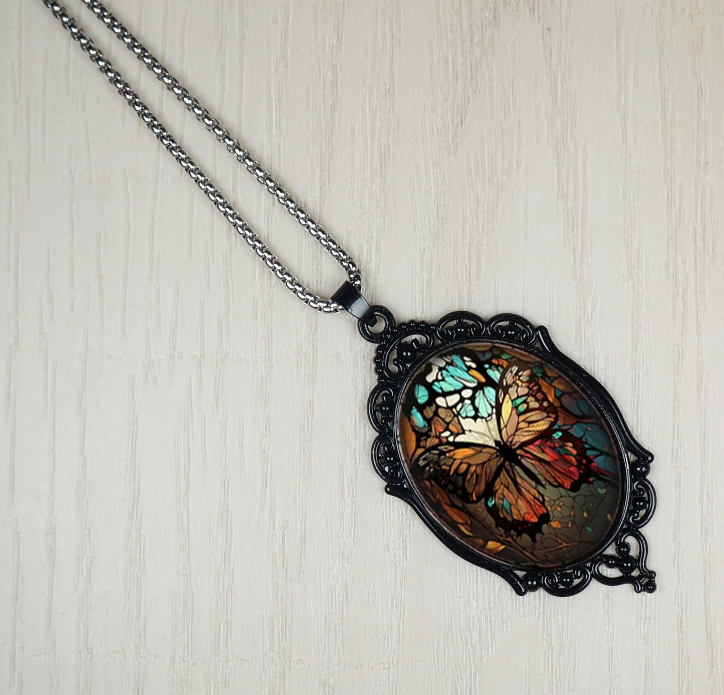 Vintage Inspired Highly Detailed Butterfly Boho Pendant, Stainless Steel Chain Necklace, Length Choices