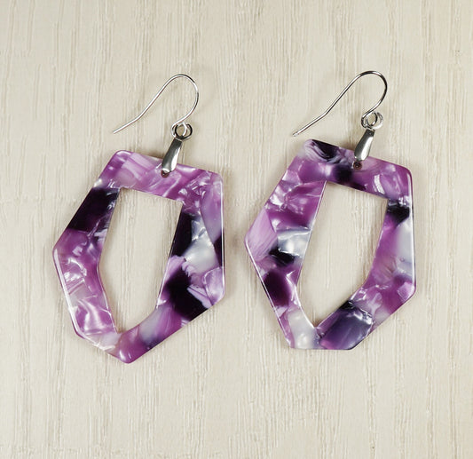 Vibrant Purple Acrylic Lightweight Statement Earrings, Hypoallergenic Platinum Ear Wires