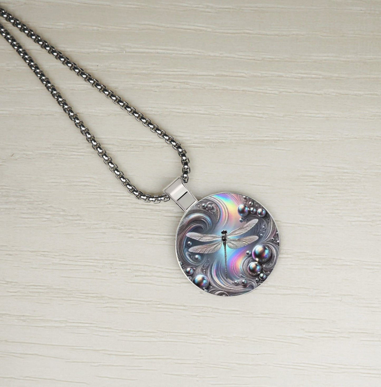 Intricate Highly Detailed Blue 2-D Dragonfly Boho Pendant, Stainless Steel Necklace, Length Choices