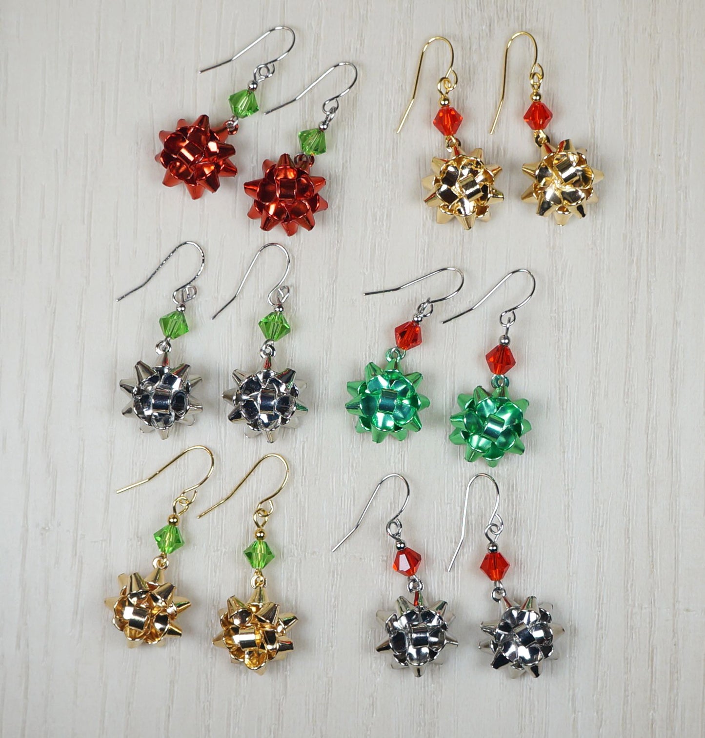 Color Choices, Holiday Bow Earrings with Swarovski Crystals, Hypoallergenic Ear Wires