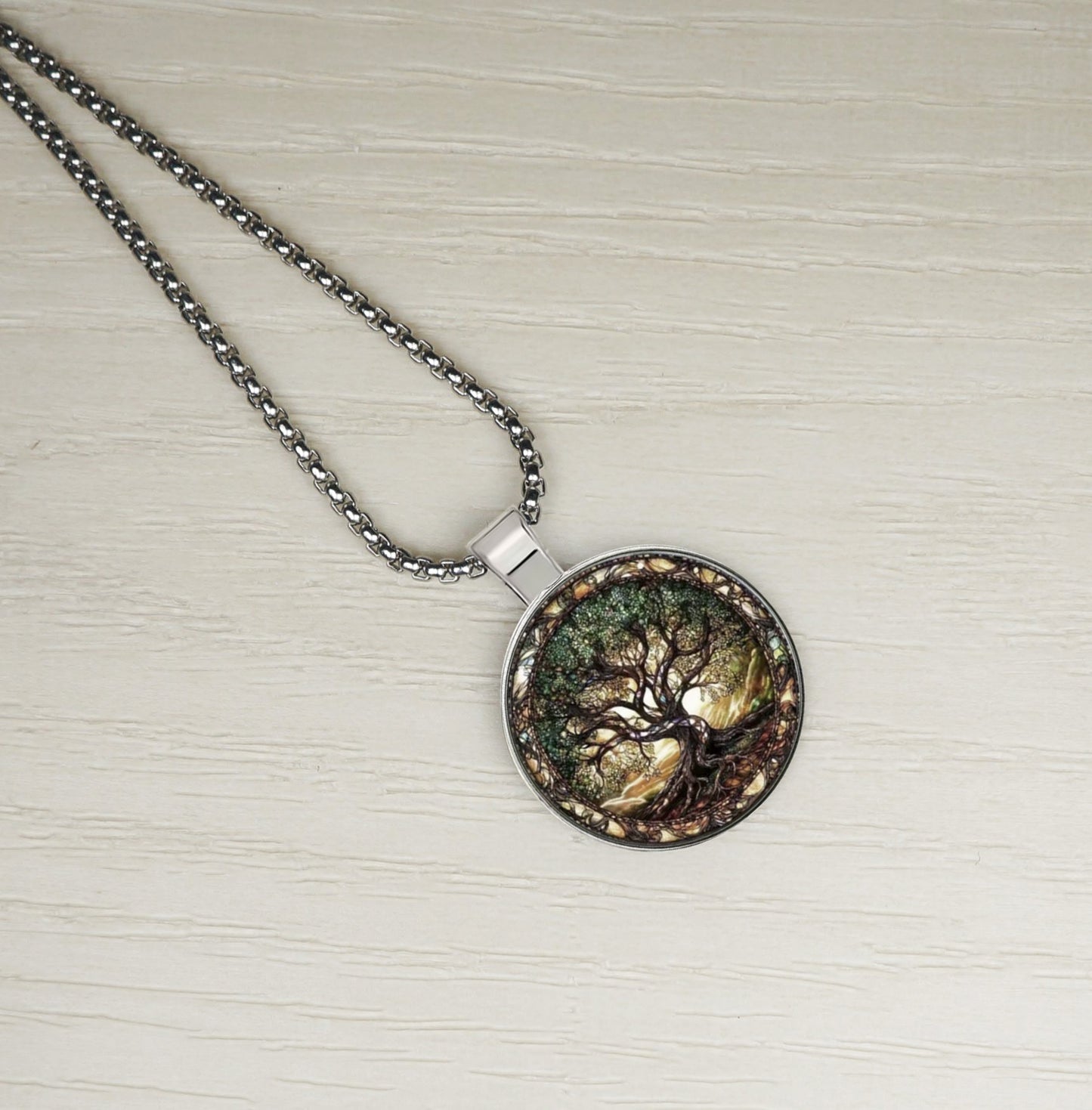 Intricate Highly Detailed 2-D Tree of Life Pendant, Stainless Steel Necklace, Length Choices