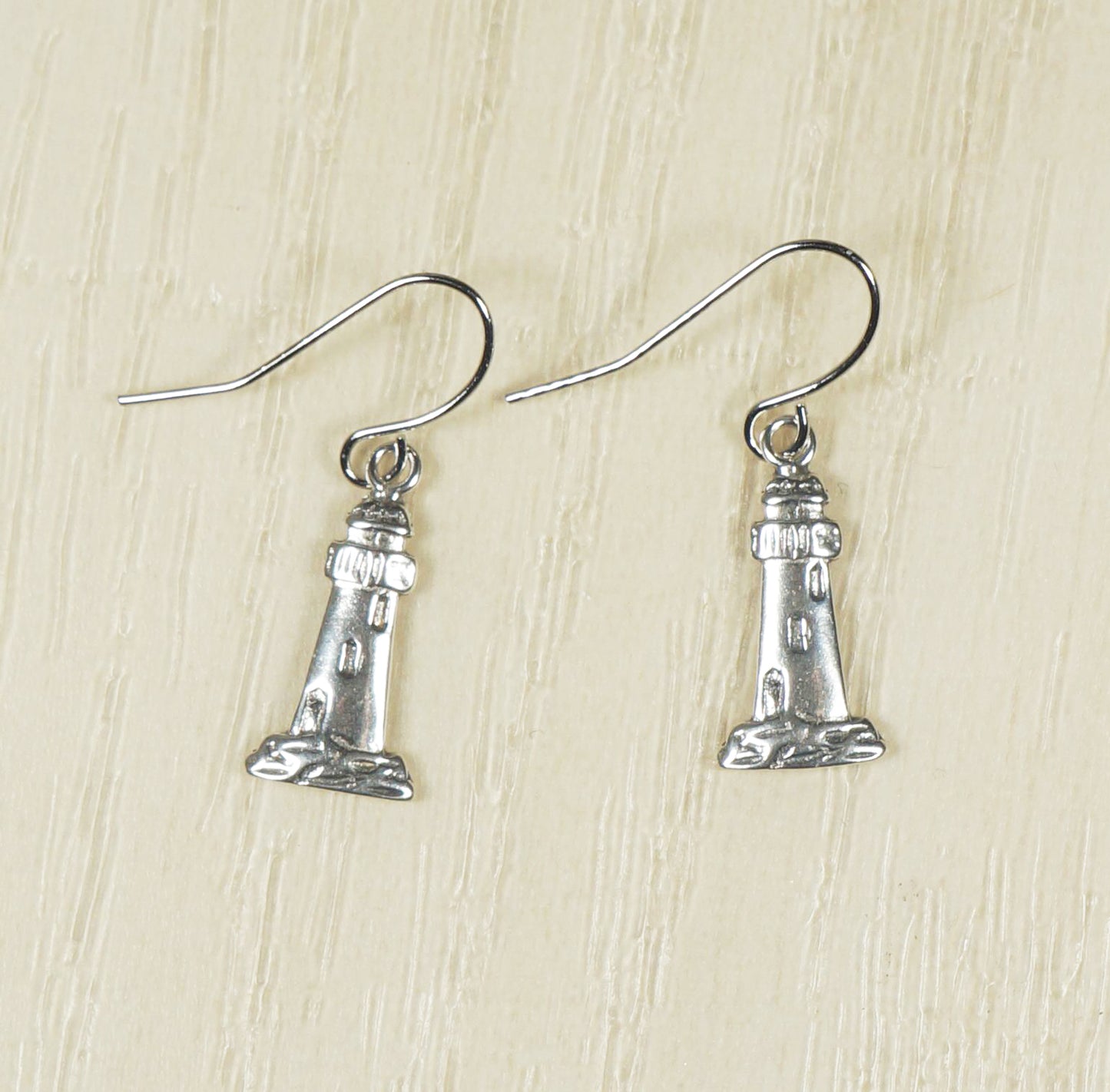 Small Sterling Silver Lighthouse Earrings, Hypoallergenic Platinum Ear Wires, Gift for Her