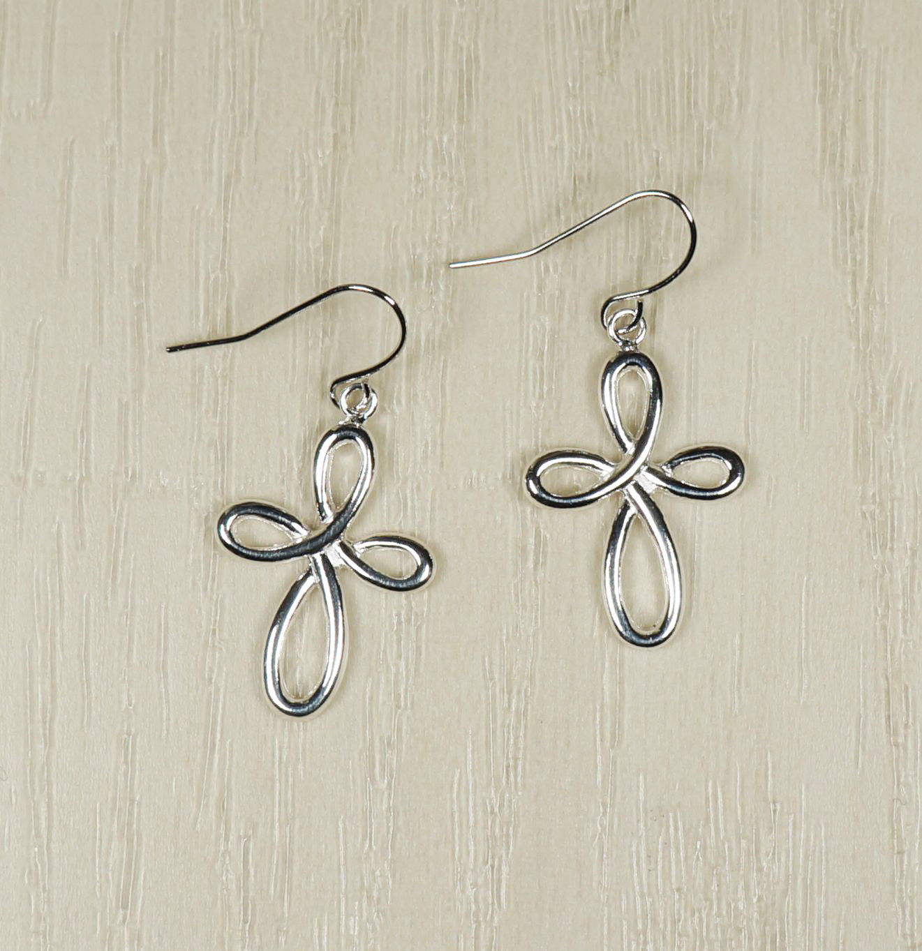 Sterling Silver Infinity Cross Earrings, Hypoallergenic Platinum Ear Wires, Gift for Her