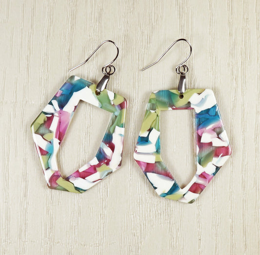 Vibrant Multi Candy Color Acrylic Lightweight Boho Statement Earrings, Hypoallergenic Platinum Ear Wires