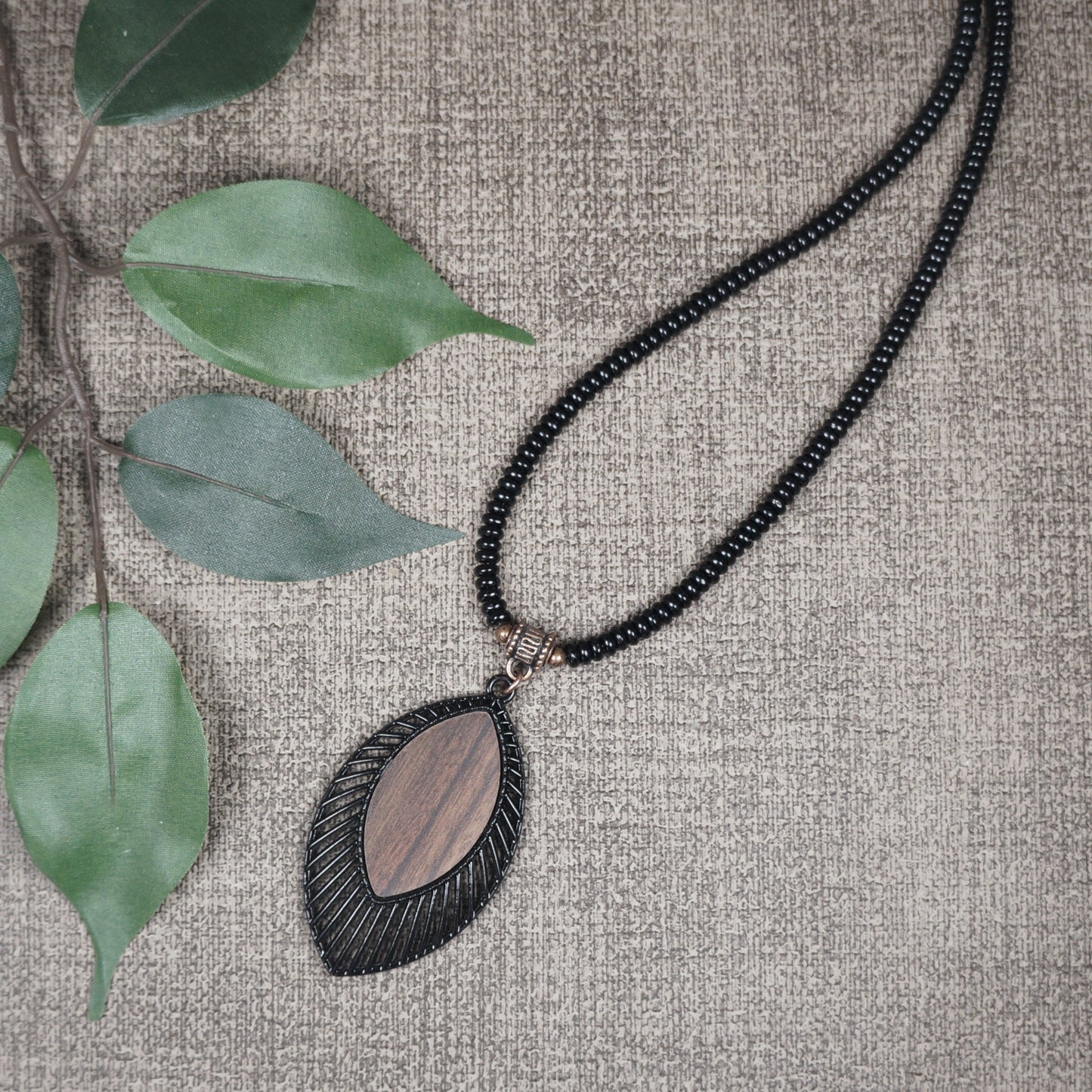 Unique Black Diamond Shape Pendant with Black Glass Statement Necklace, Length Choice