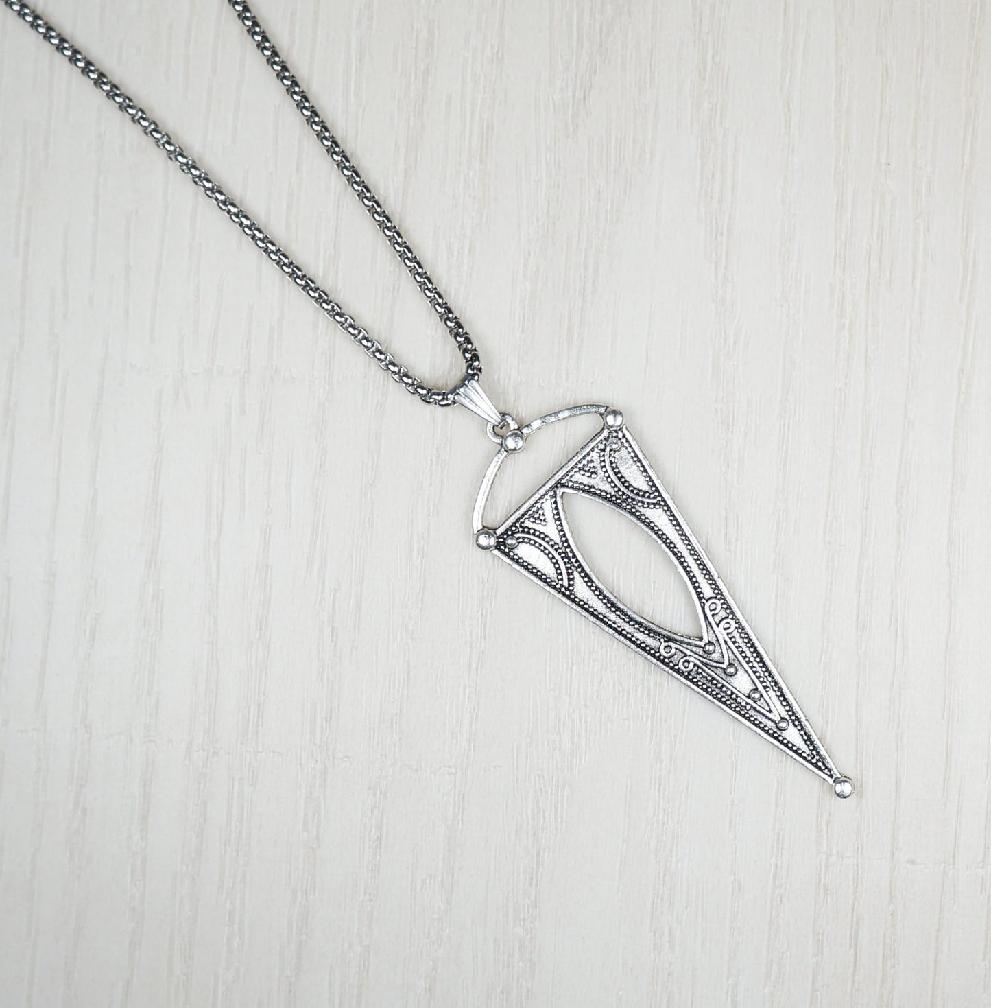 Rustic Silver Triangle Western Themed Boho Pendant, Stainless Steel Chain Necklace, Length Choices