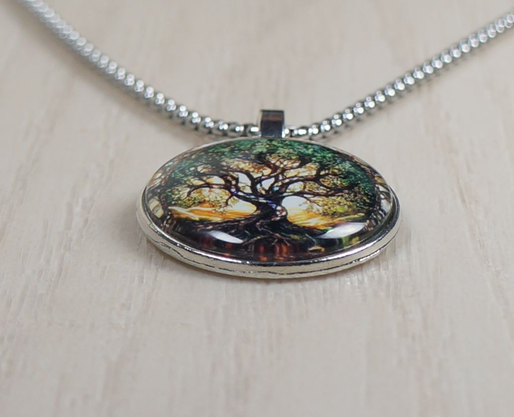 Intricate Highly Detailed 2-D Tree of Life Pendant, Stainless Steel Necklace, Length Choices